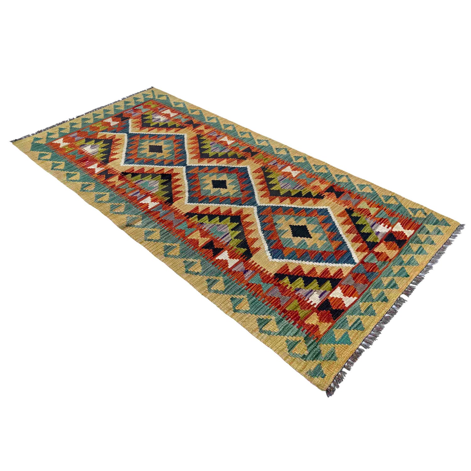 Hand Knotted Flatweave Kilim Runner 2' 7" x 6' 1" ft / 80 x 186 cm - No. P37095