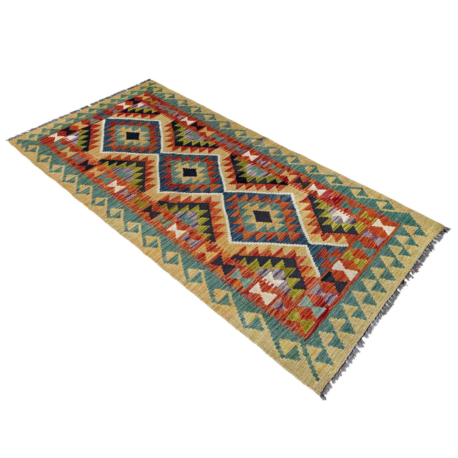 Hand Knotted Flatweave Kilim Runner 2' 7" x 6' 1" ft / 80 x 186 cm - No. P37095