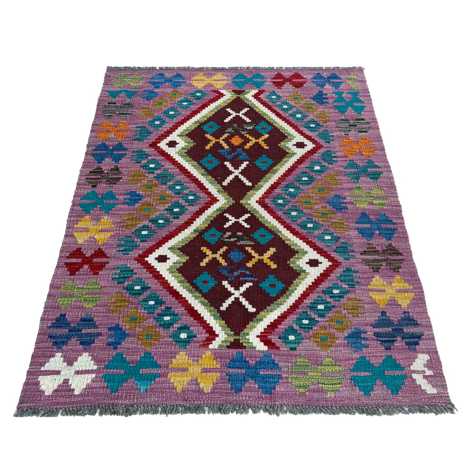 Handmade Afghan Vegetable Kilim 2' 10" x 3' 10" ft / 86 x 118 cm - No. P37099