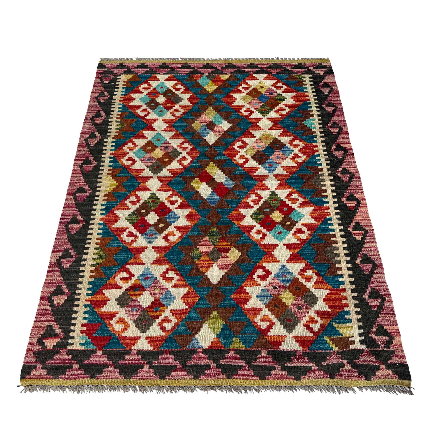 Hand Knotted Afghan Style Kilim 2' 8" x 4' 1" ft / 81 x 125 cm - No. P37103