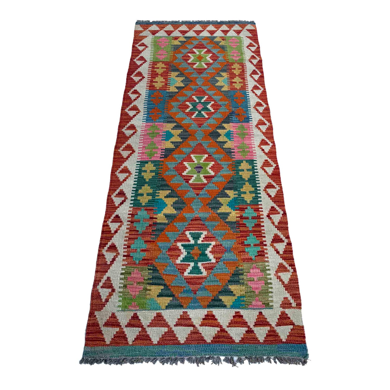 Hand Made Afghan Kilim Runner 2' 4" x 6' 11" ft / 72 x 211 cm - No. P37114