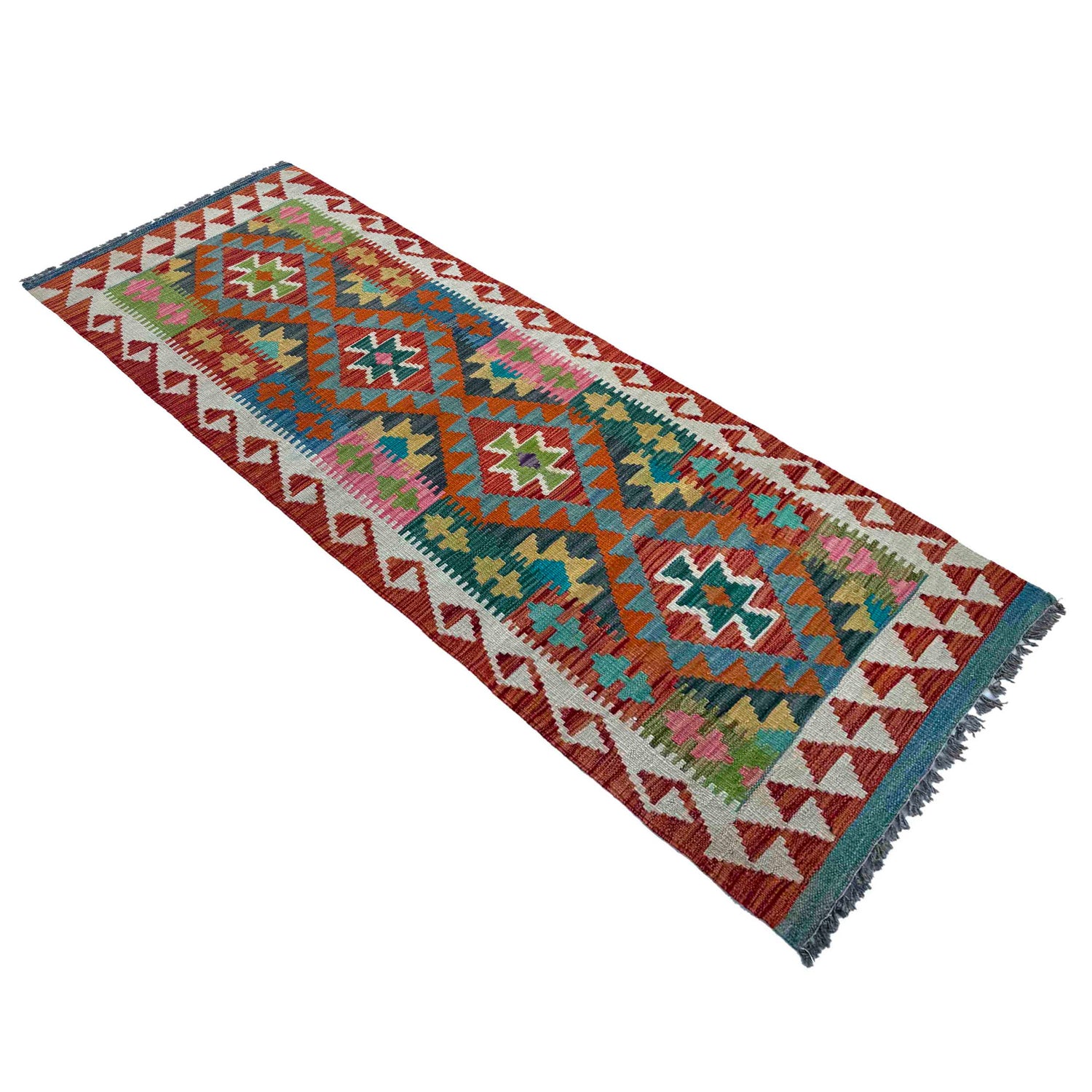 Hand Made Afghan Kilim Runner 2' 4" x 6' 11" ft / 72 x 211 cm - No. P37114