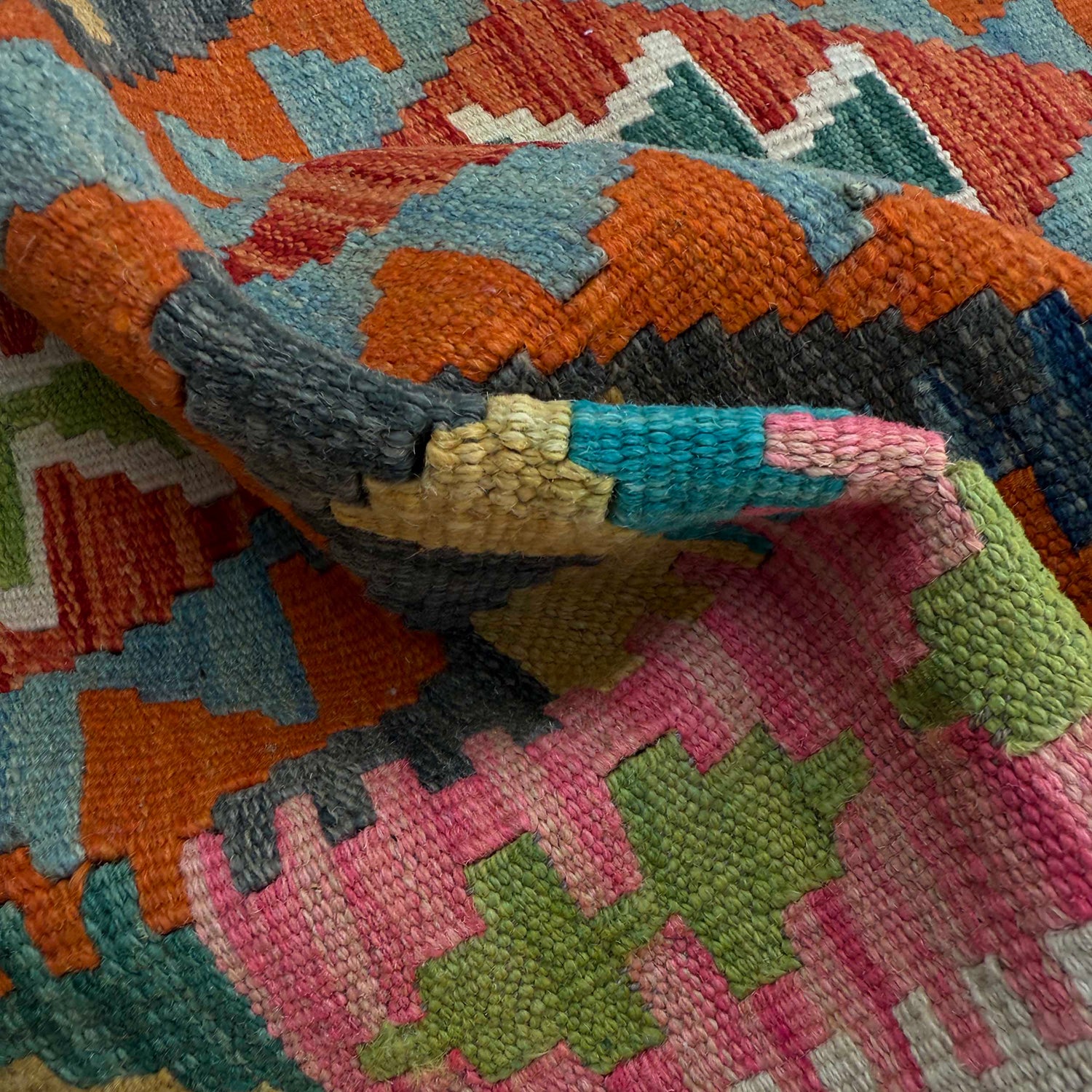 Hand Made Afghan Kilim Runner 2' 4" x 6' 11" ft / 72 x 211 cm - No. P37114