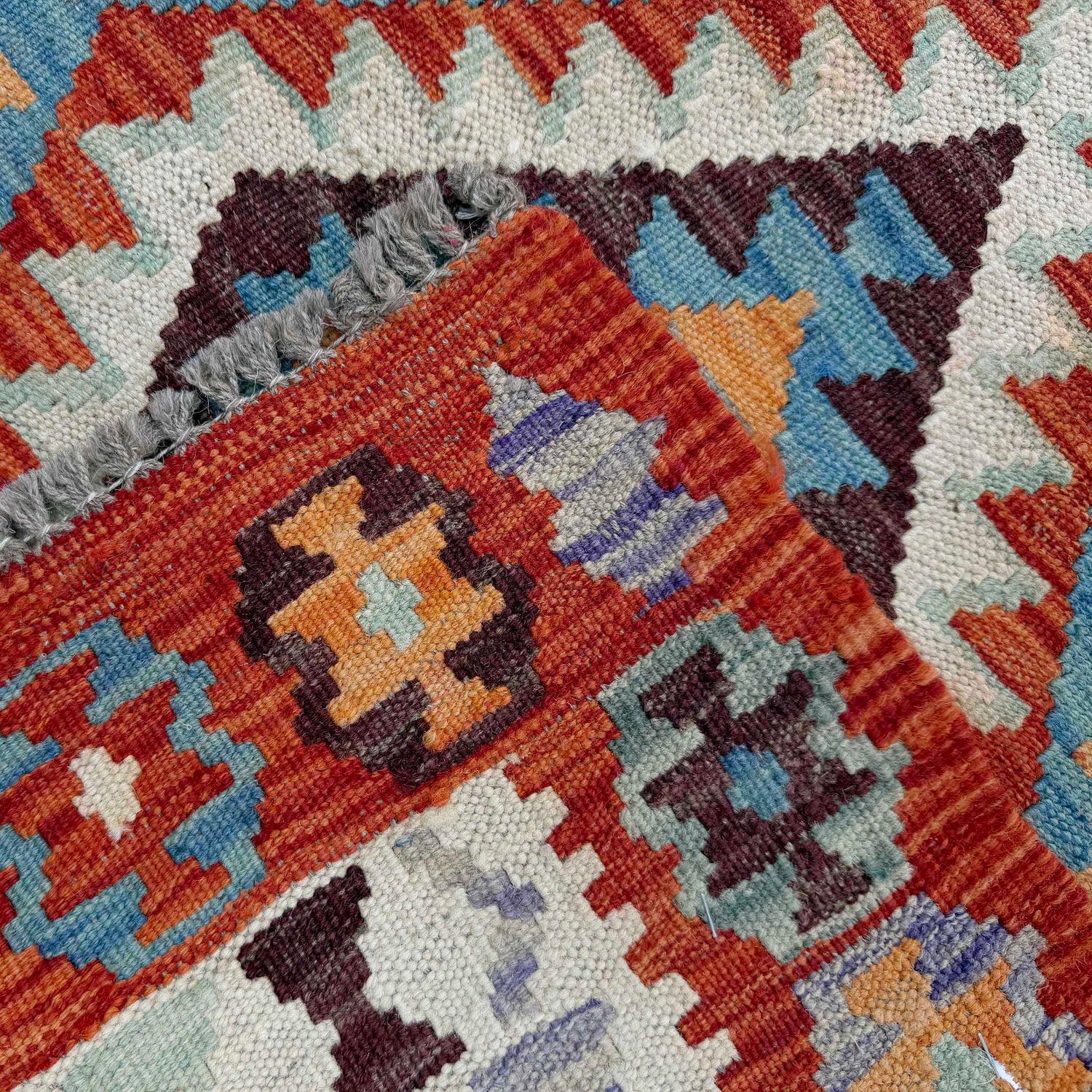 Multi Color ful Flat-Weave Wool Kilim Runner 2' 6" x 6' 7" ft / 75 x 200 cm - No. P37123