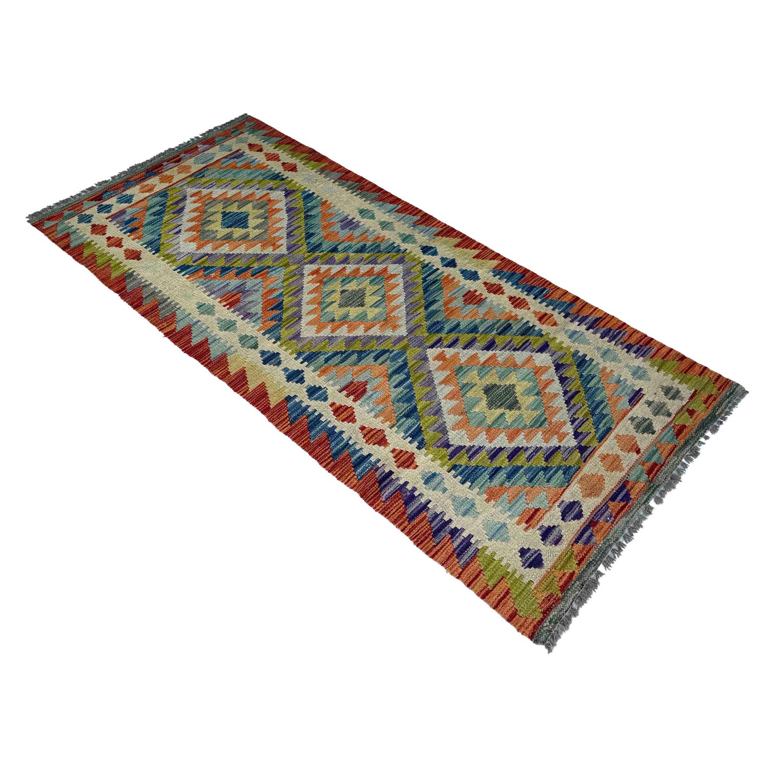 Hand Knotted Afghan Style Kilim Runner 2' 6" x 6' 8" ft / 76 x 203 cm - No. P37125