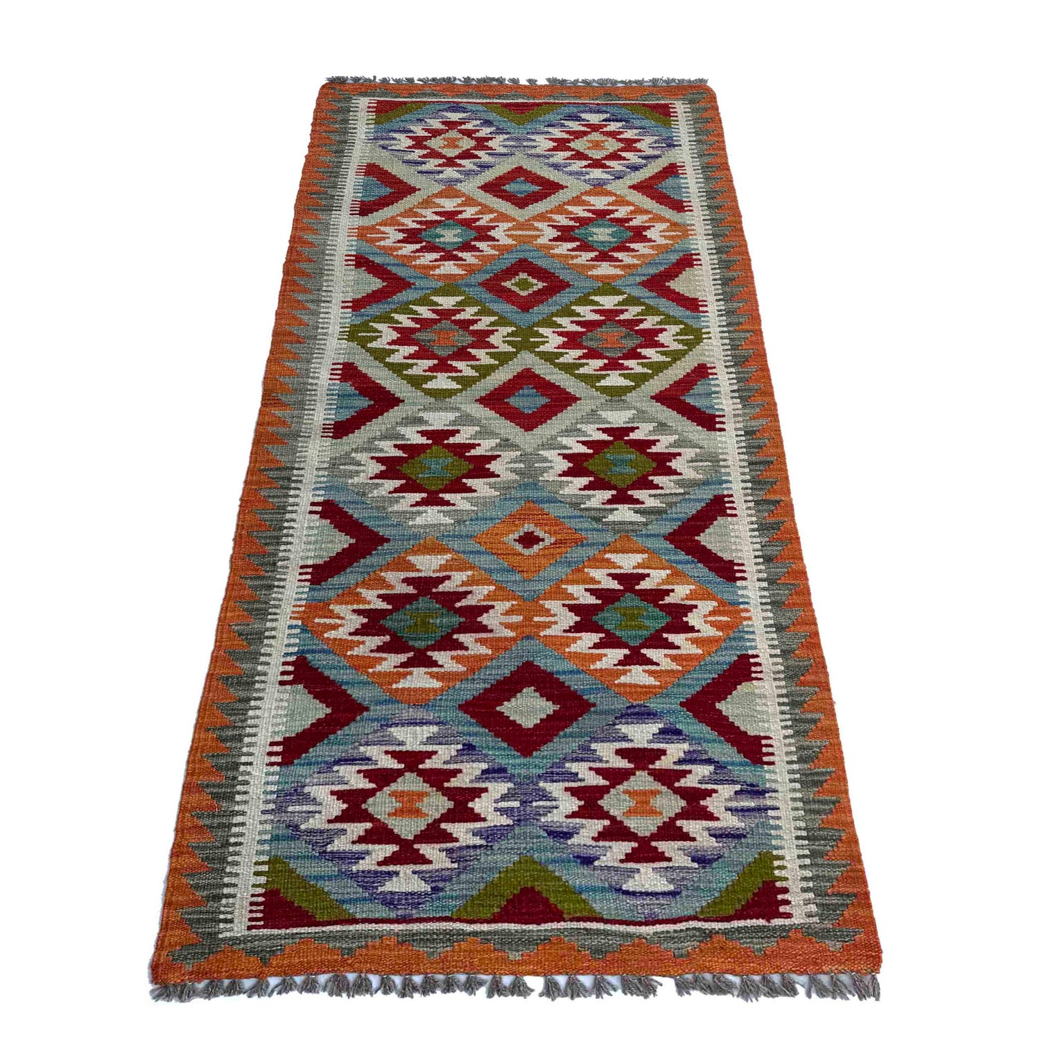 Hand Woven Wool Kelim Runner 2' 6" x 6' 6" ft / 77 x 198 cm - No. P37127