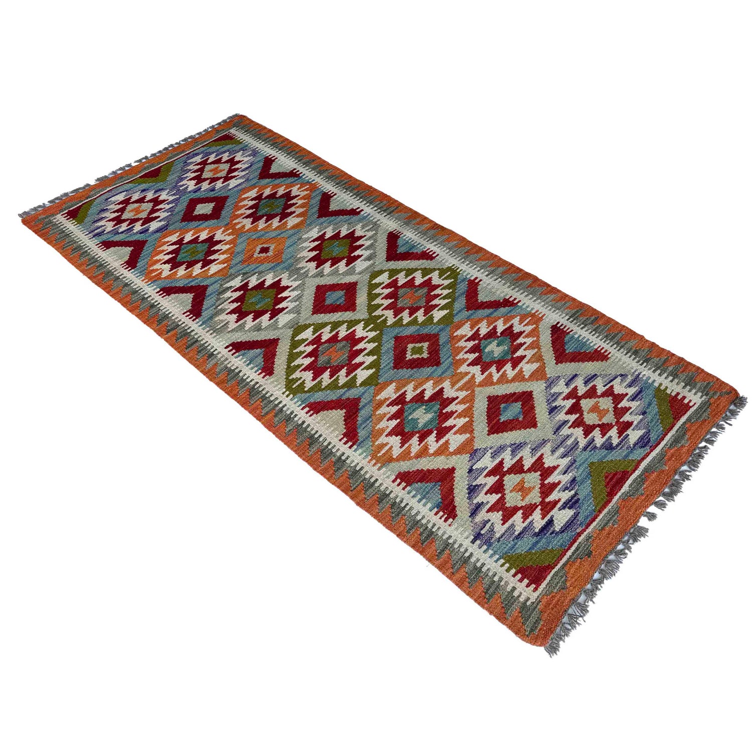 Hand Woven Wool Kelim Runner 2' 6" x 6' 6" ft / 77 x 198 cm - No. P37127