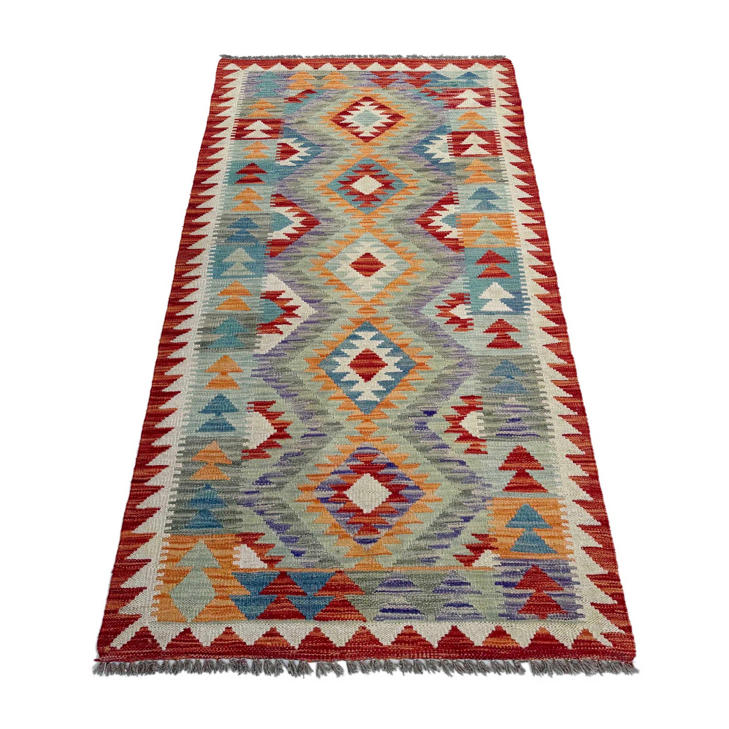Hand Knotted Afghan Style Kilim Runner 2' 8" x 6' 3" ft / 82 x 190 cm - No. P37128