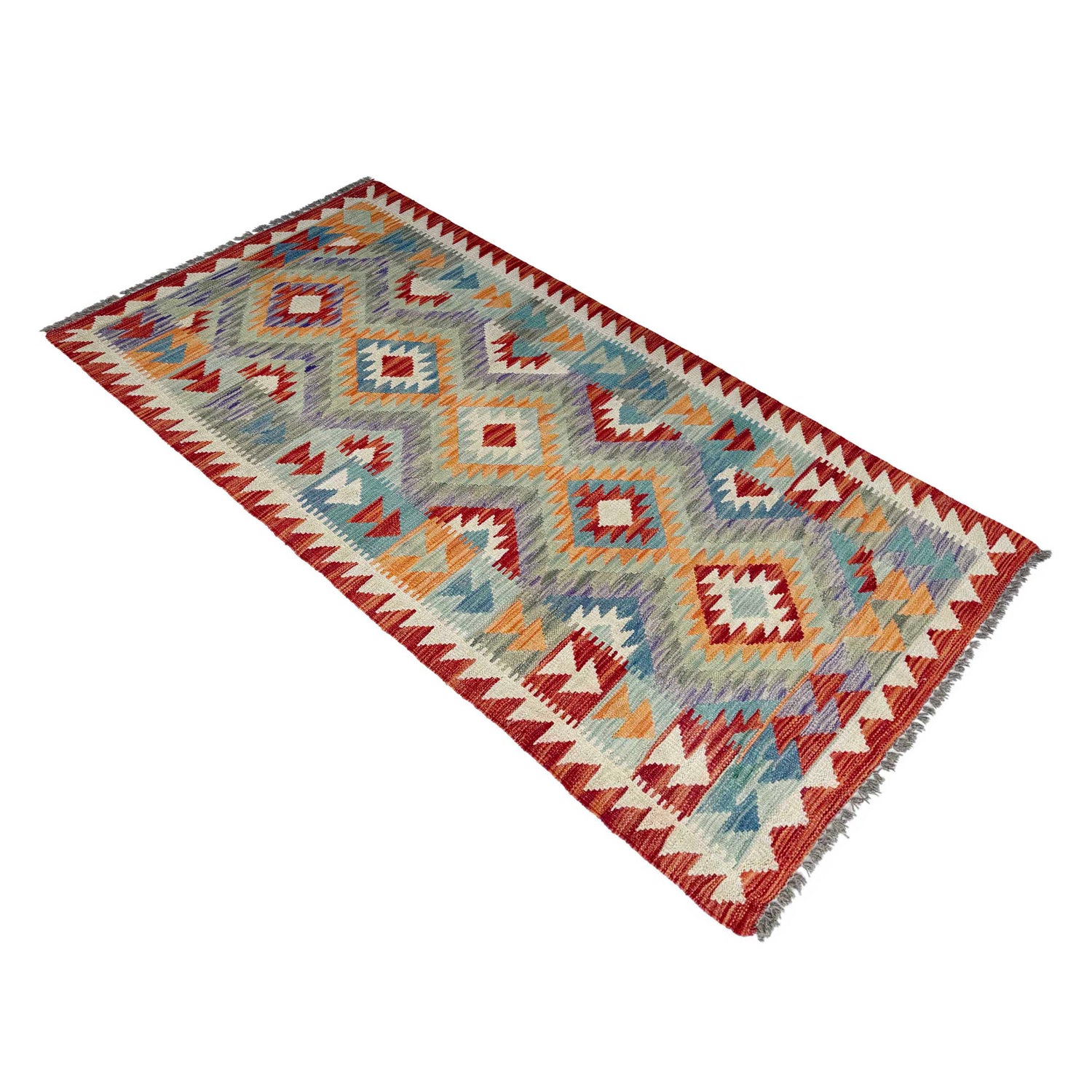 Hand Knotted Afghan Style Kilim Runner 2' 8" x 6' 3" ft / 82 x 190 cm - No. P37128
