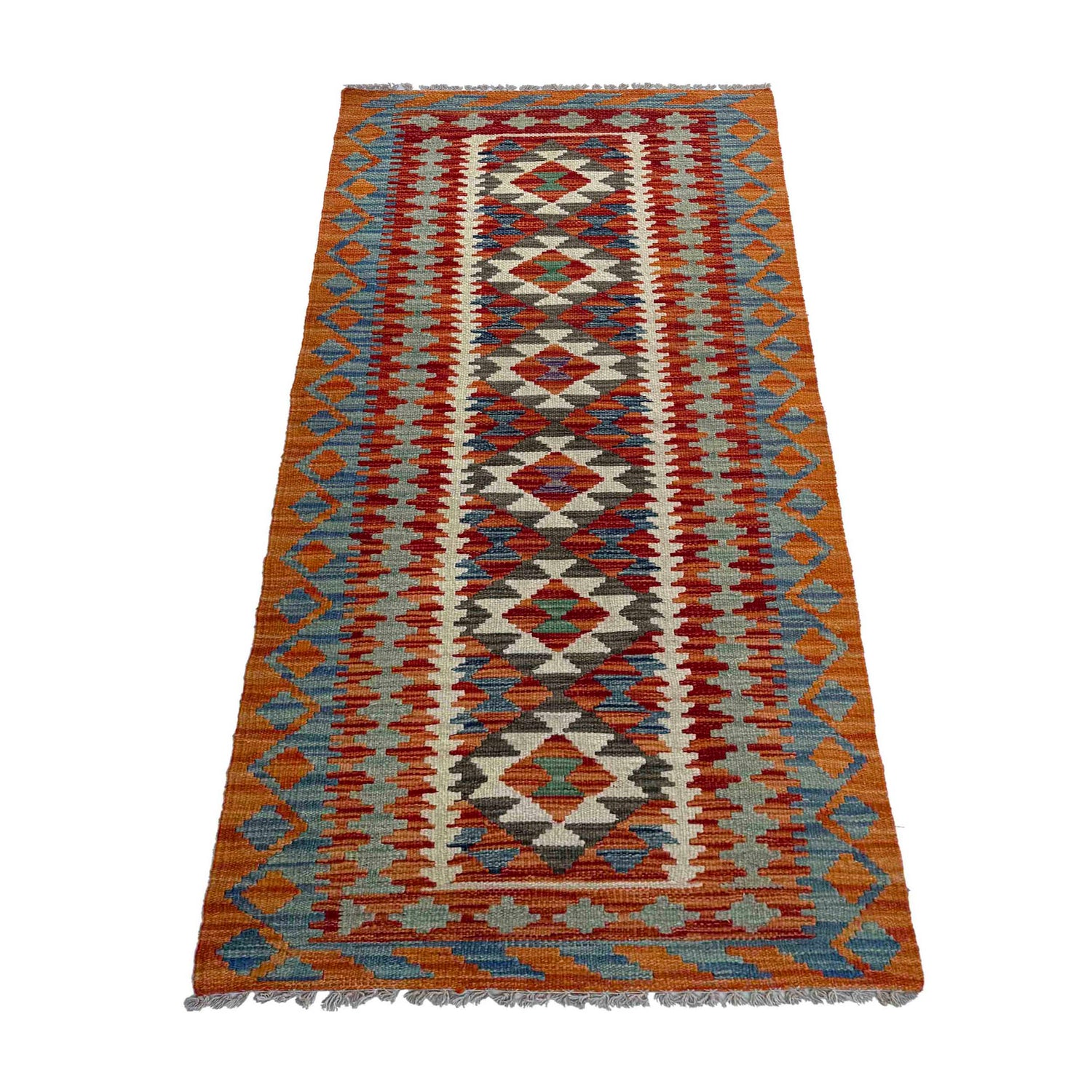 Handmade Turkish Design Wool Kilim Runner 2' 6" x 5' 11" ft / 76 x 181 cm - No. P37129