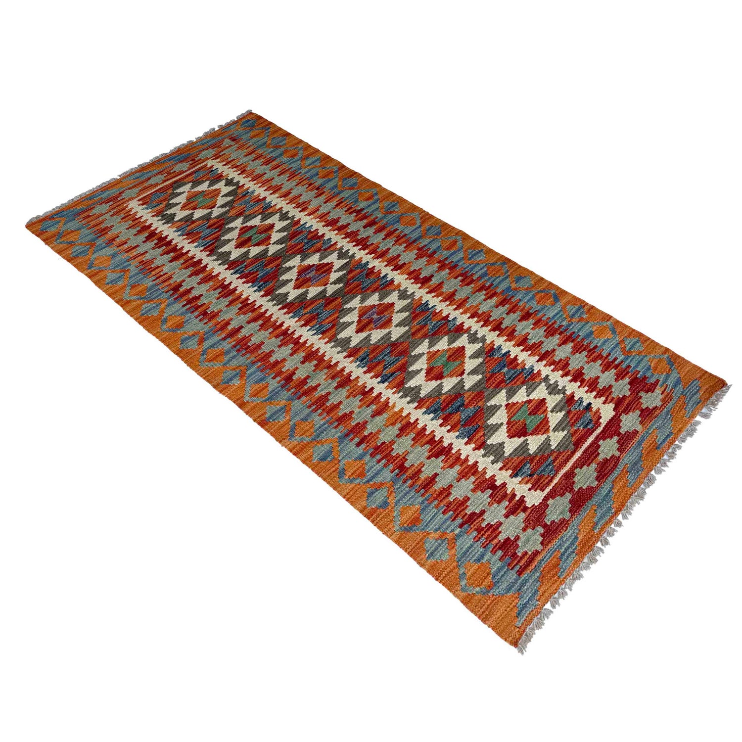 Handmade Turkish Design Wool Kilim Runner 2' 6" x 5' 11" ft / 76 x 181 cm - No. P37129