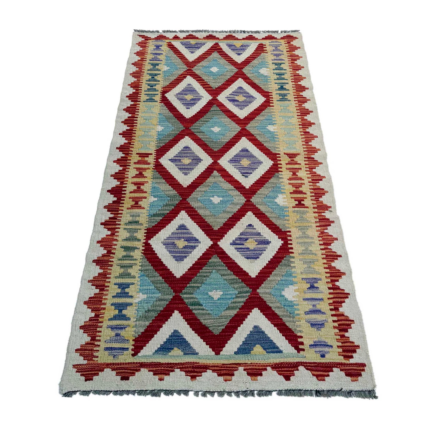 Hand Woven Wool Kelim Runner 2' 6" x 6' 4" ft / 75 x 192 cm - No. P37134