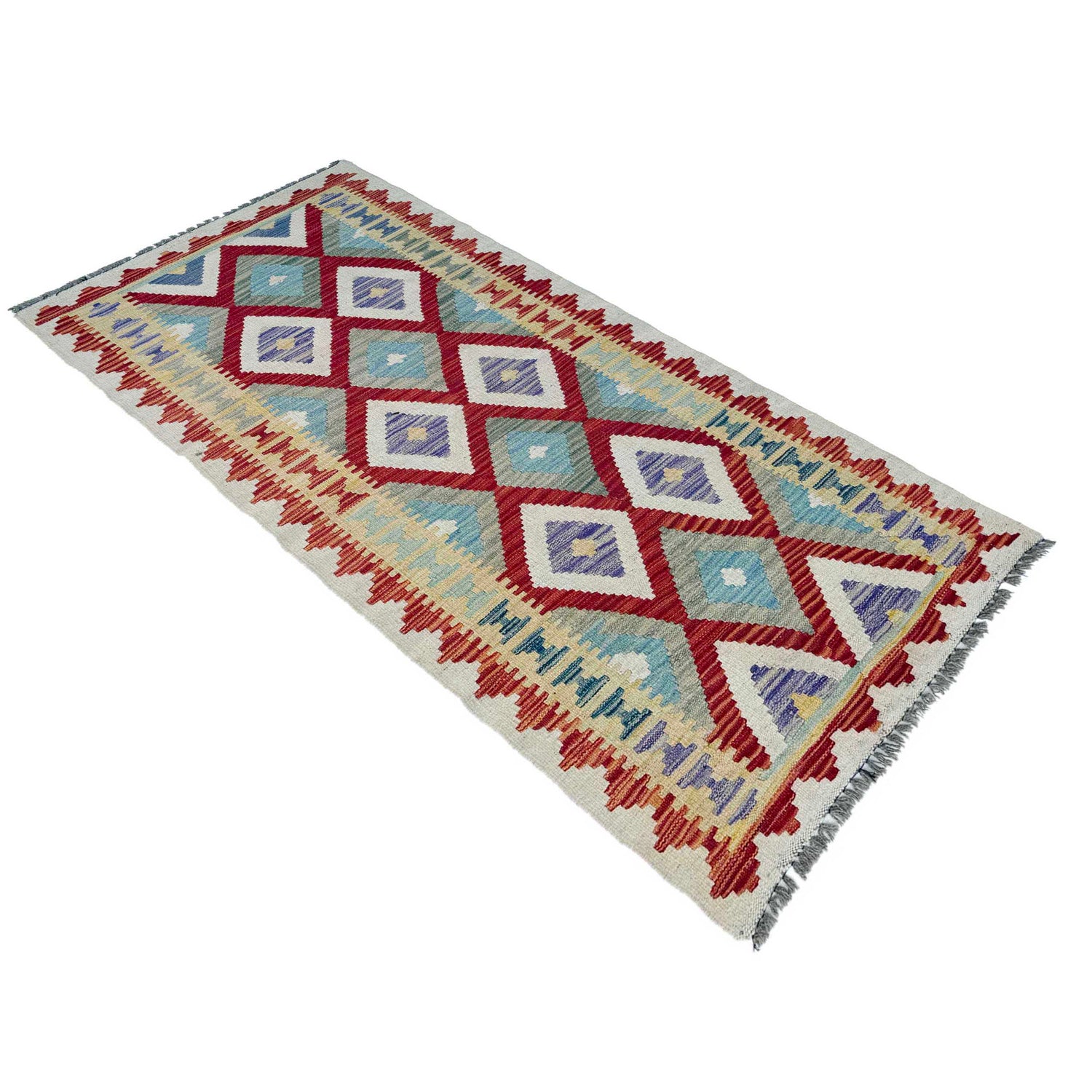 Hand Woven Wool Kelim Runner 2' 6" x 6' 4" ft / 75 x 192 cm - No. P37134