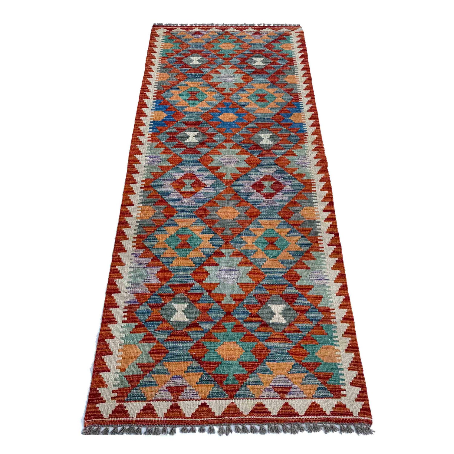Hand Knotted Flatweave Kilim Runner 2' 5" x 6' 5" ft / 73 x 196 cm - No. P37135