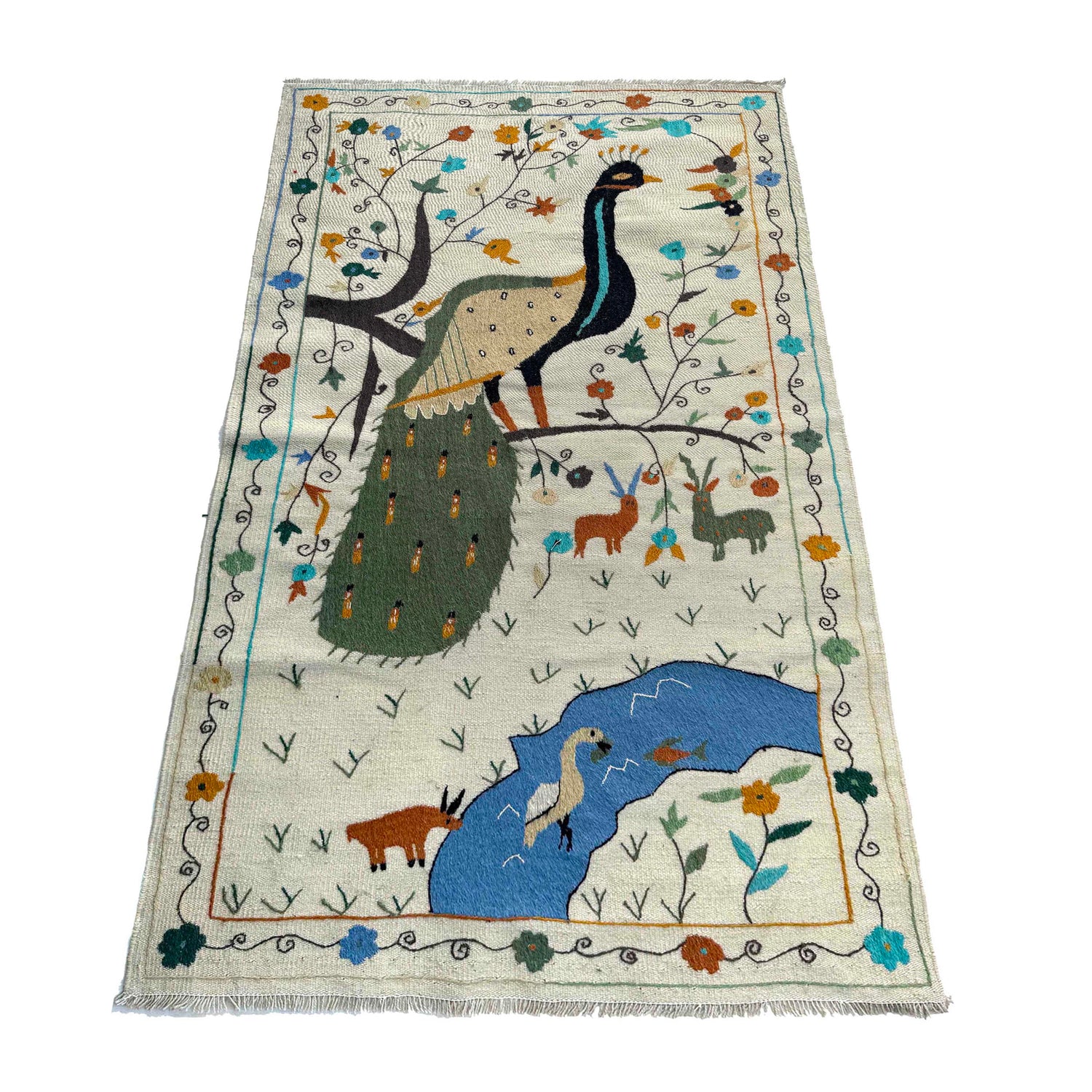 Design Embroidery Kilim 3' 5" x 6' 6" ft / 103 x 198 cm - No. P37138