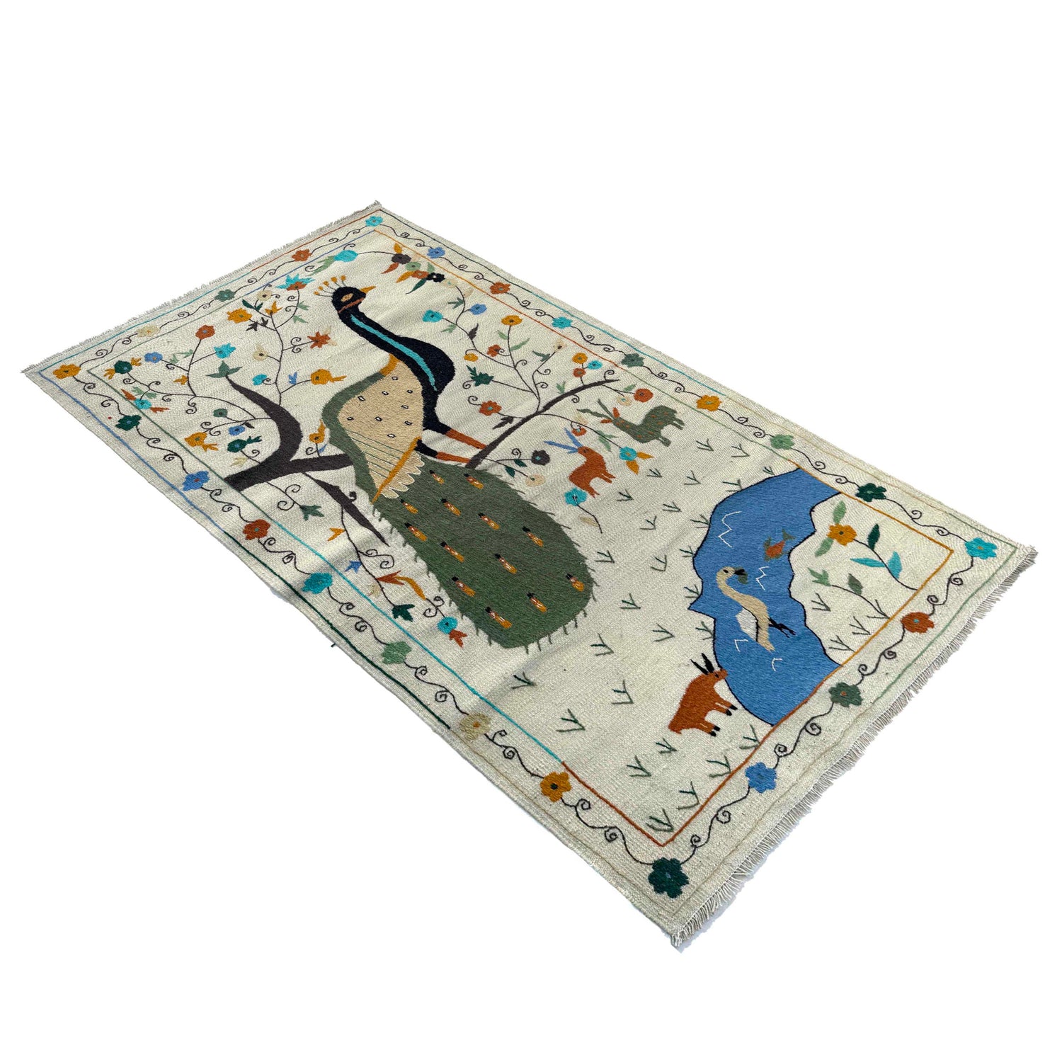Design Embroidery Kilim 3' 5" x 6' 6" ft / 103 x 198 cm - No. P37138