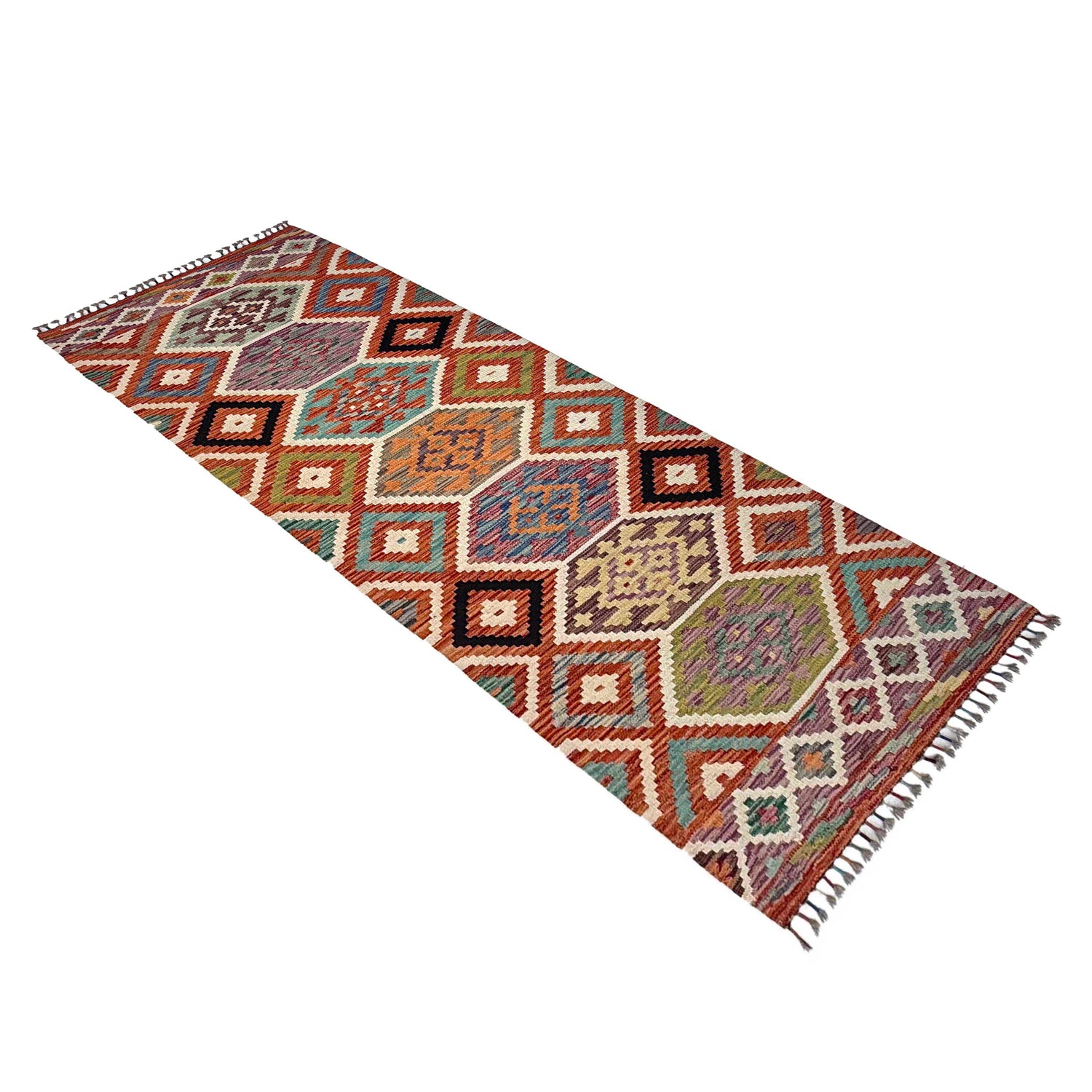Handmade Afghan Vegetable Kilim Runner 2' 10" x 8' 1" ft / 87 x 246 cm - No. P37176
