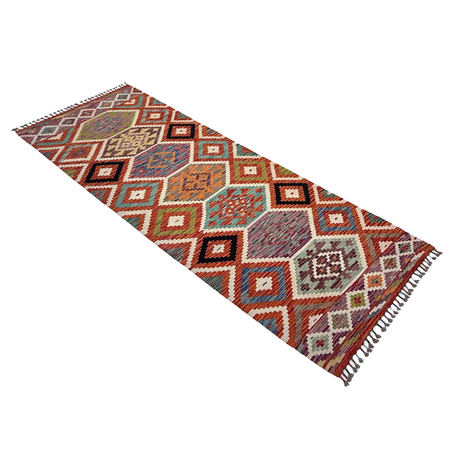 Handmade Afghan Vegetable Kilim Runner 2' 10" x 8' 1" ft / 87 x 246 cm - No. P37176
