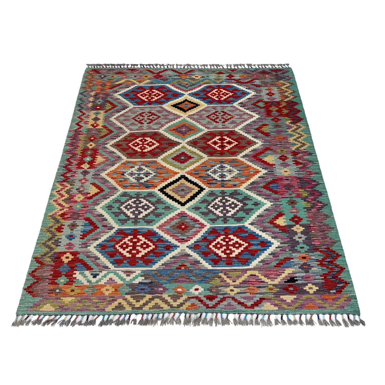 Hand Knotted Flatweave Kilim 5' 0" x 6' 7" ft / 152 x 201 cm - No. P37178