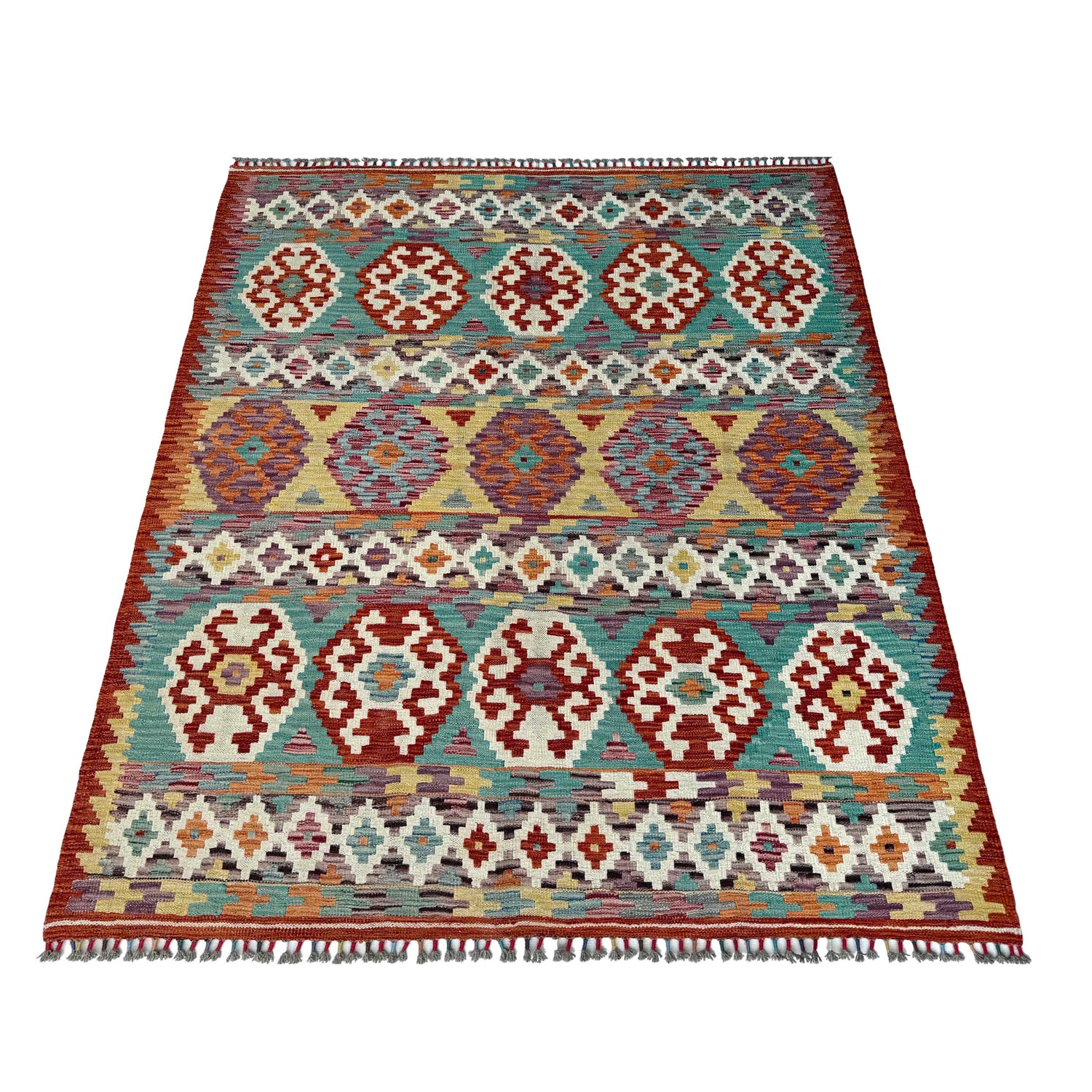 Handmade Afghan Vegetable Kilim 5' 0" x 6' 3" ft / 152 x 190 cm - No. P37179