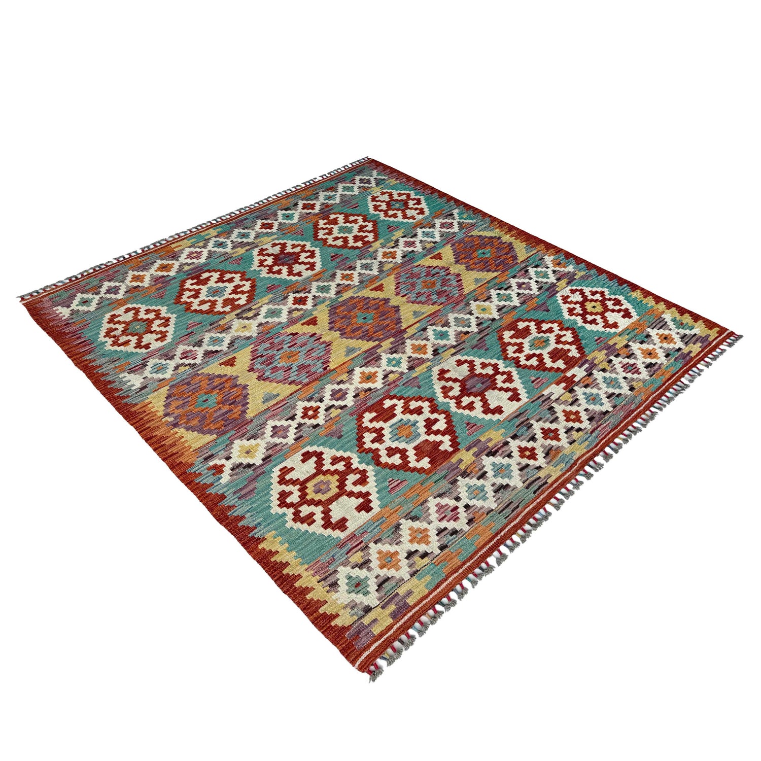 Handmade Afghan Vegetable Kilim 5' 0" x 6' 3" ft / 152 x 190 cm - No. P37179