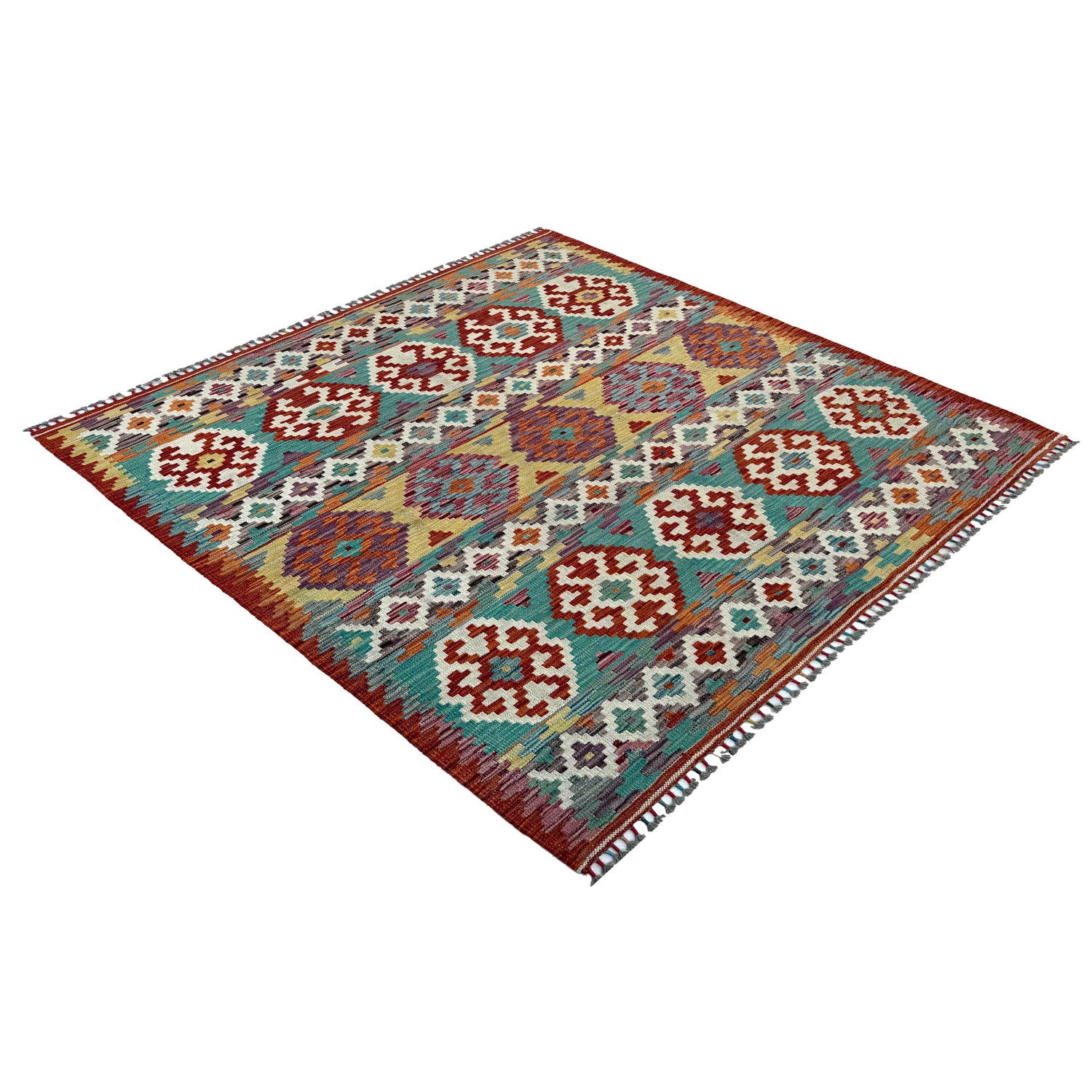 Handmade Afghan Vegetable Kilim 5' 0" x 6' 3" ft / 152 x 190 cm - No. P37179