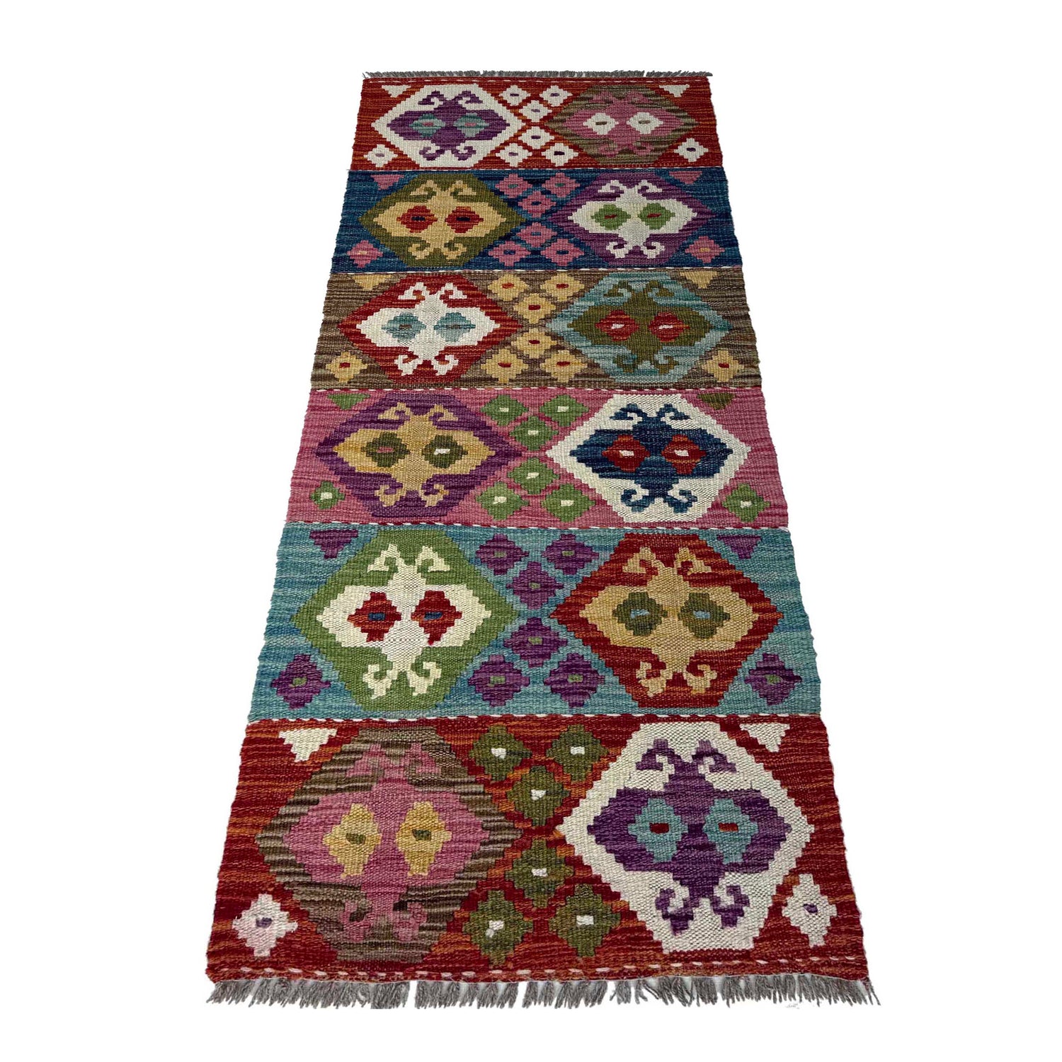 Hand Knotted Afghan Style Kilim Runner 1' 8" x 4' 10"  ft / 52 x 148 cm - No. P37208