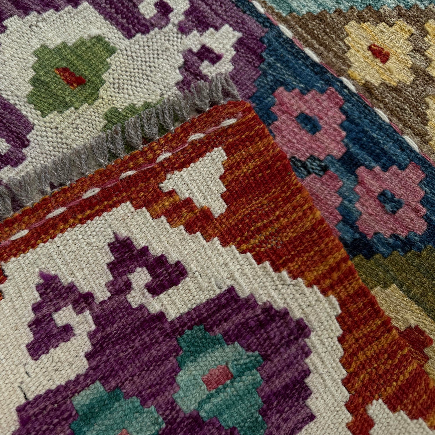 Hand Knotted Afghan Style Kilim Runner 1' 8" x 4' 10"  ft / 52 x 148 cm - No. P37208
