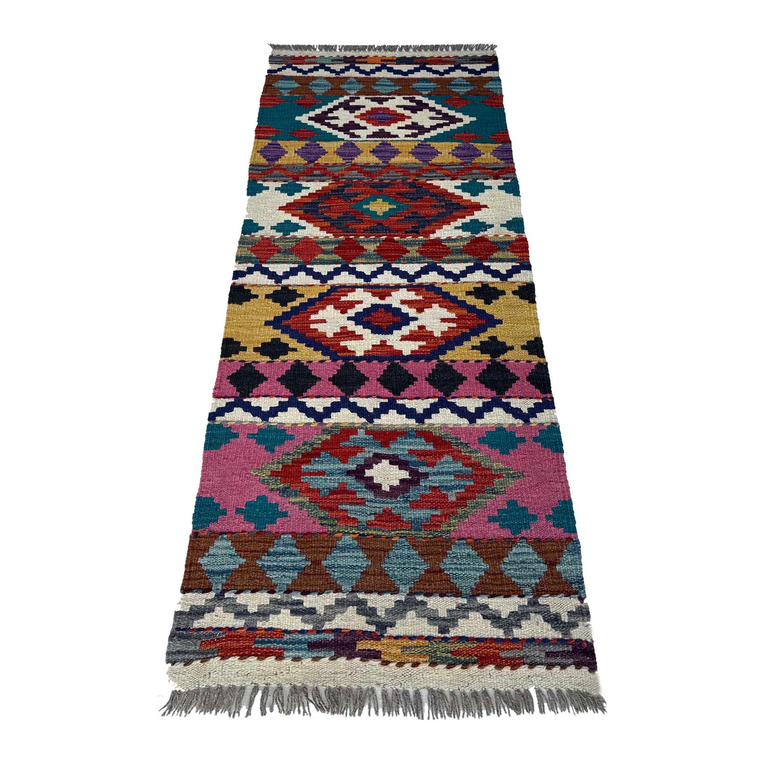 Handmade Turkish Design Wool Kilim Runner 1' 9" x 4' 10"  ft / 53 x 147 cm - No. P37212