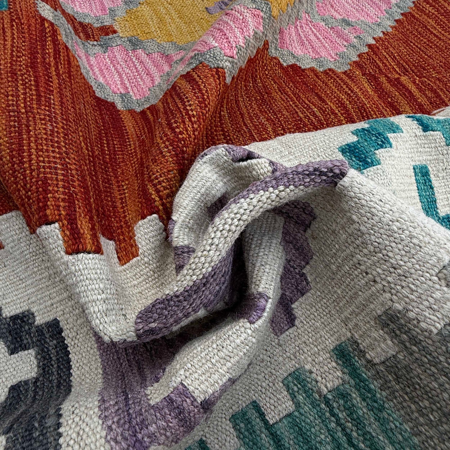 Multi Color ful Flat-Weave Wool Kilim 6' 7" x 9' 9" ft / 200 x 297 cm - No. P37215