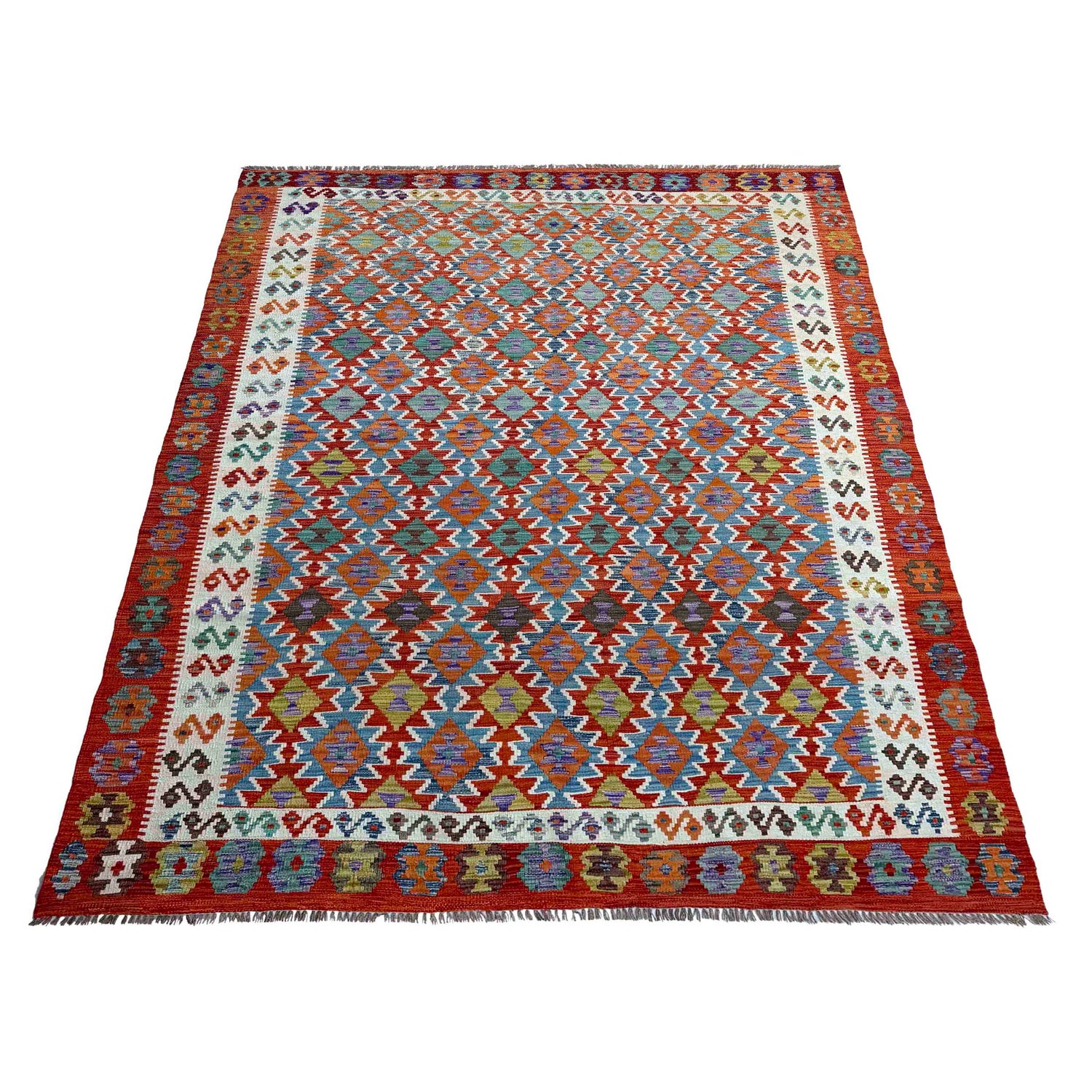 Handmade Afghan Vegetable Kilim 7' 3" x 10' 4" ft / 222 x 314 cm - No. P37216