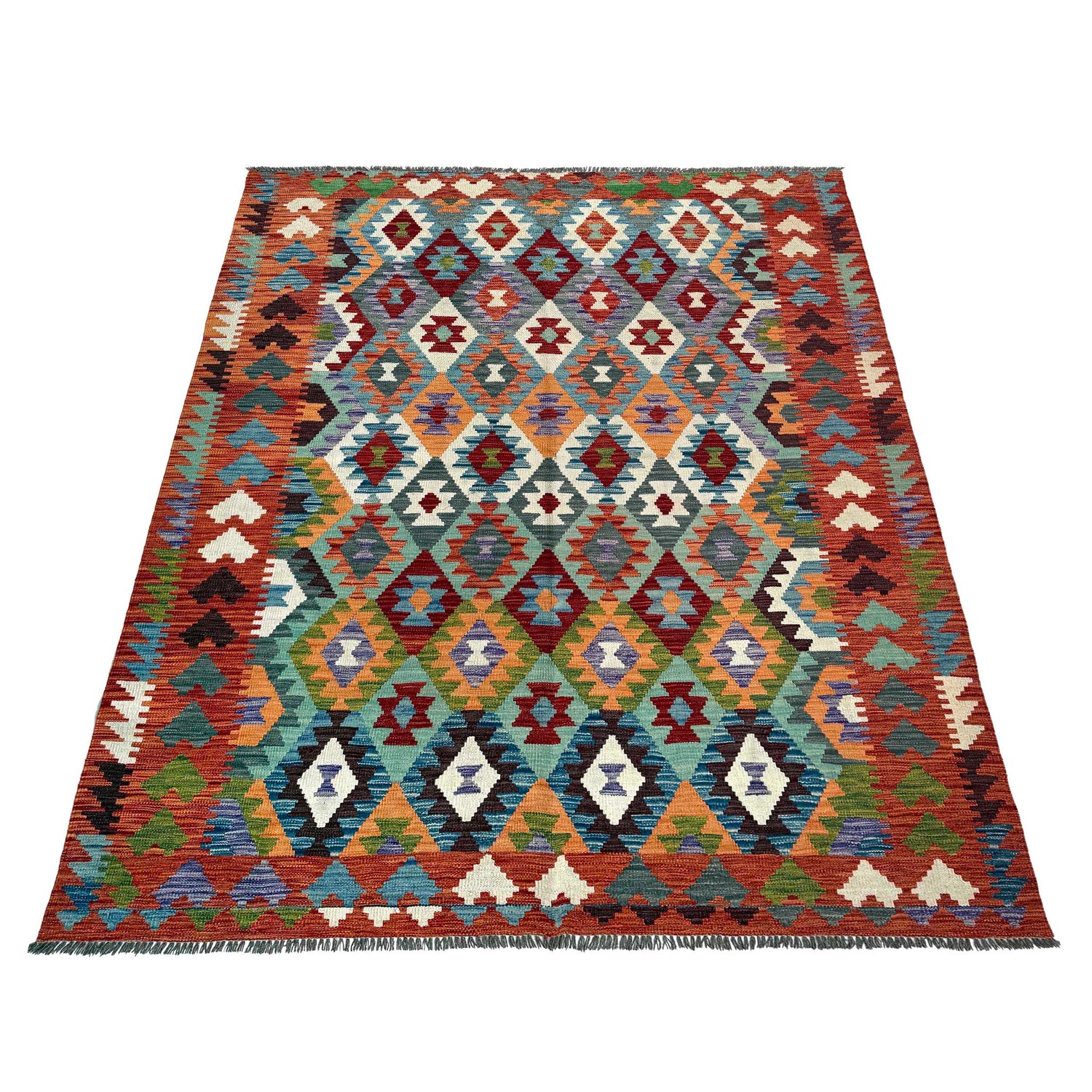 Hand Knotted Afghan Style Kilim 6' 5" x 9' 7" ft / 196 x 292 cm - No. P37217
