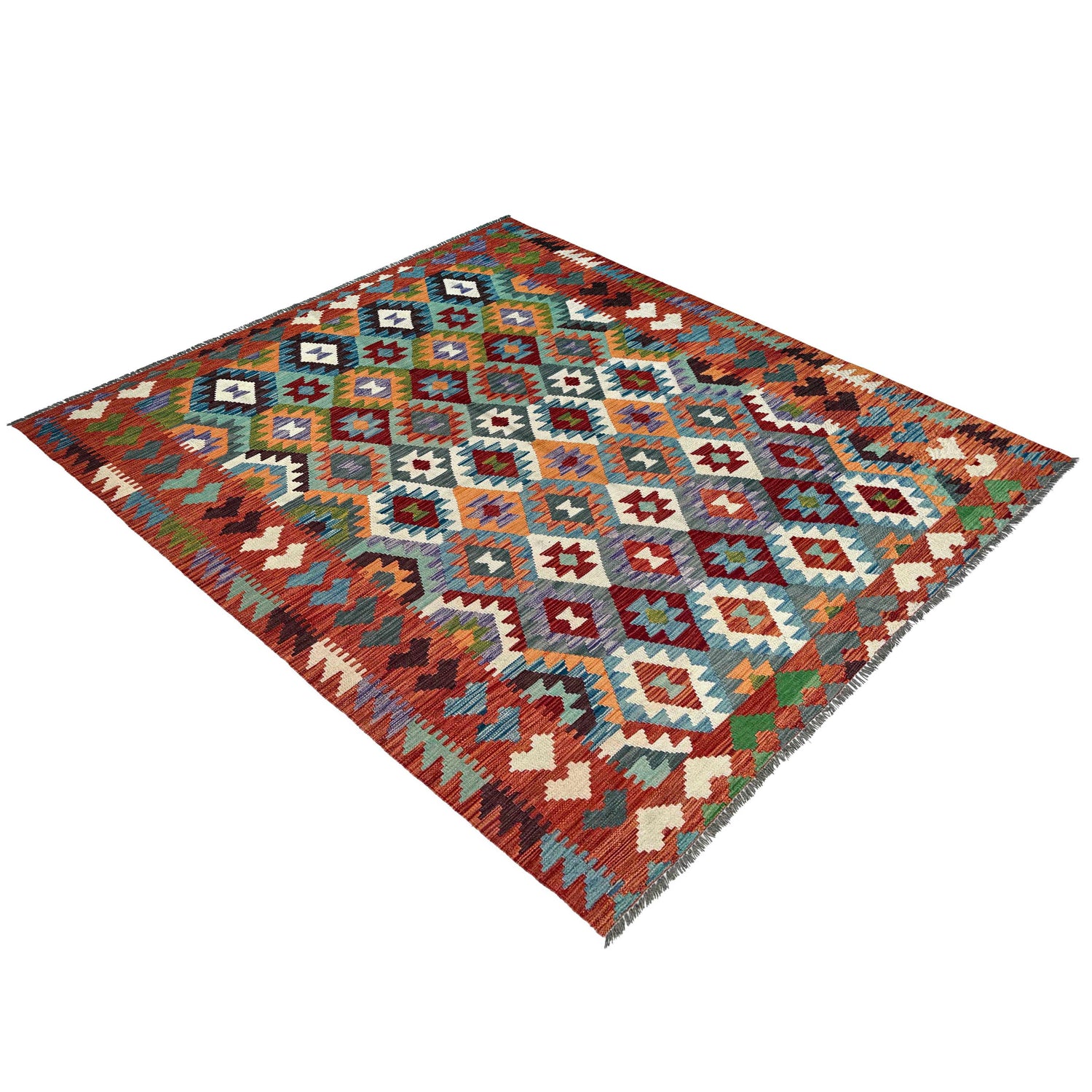 Hand Knotted Afghan Style Kilim 6' 5" x 9' 7" ft / 196 x 292 cm - No. P37217