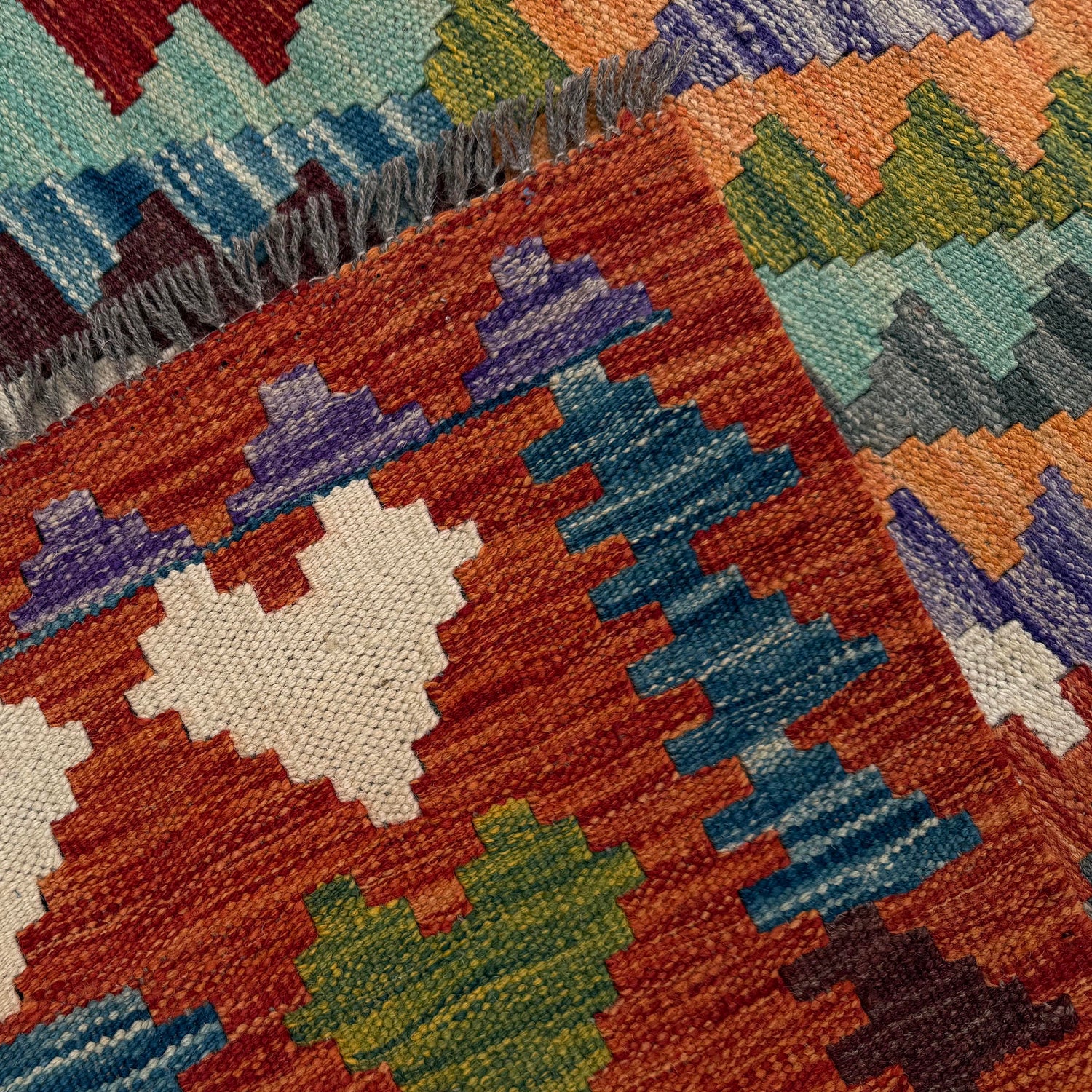 Hand Knotted Afghan Style Kilim 6' 5" x 9' 7" ft / 196 x 292 cm - No. P37217