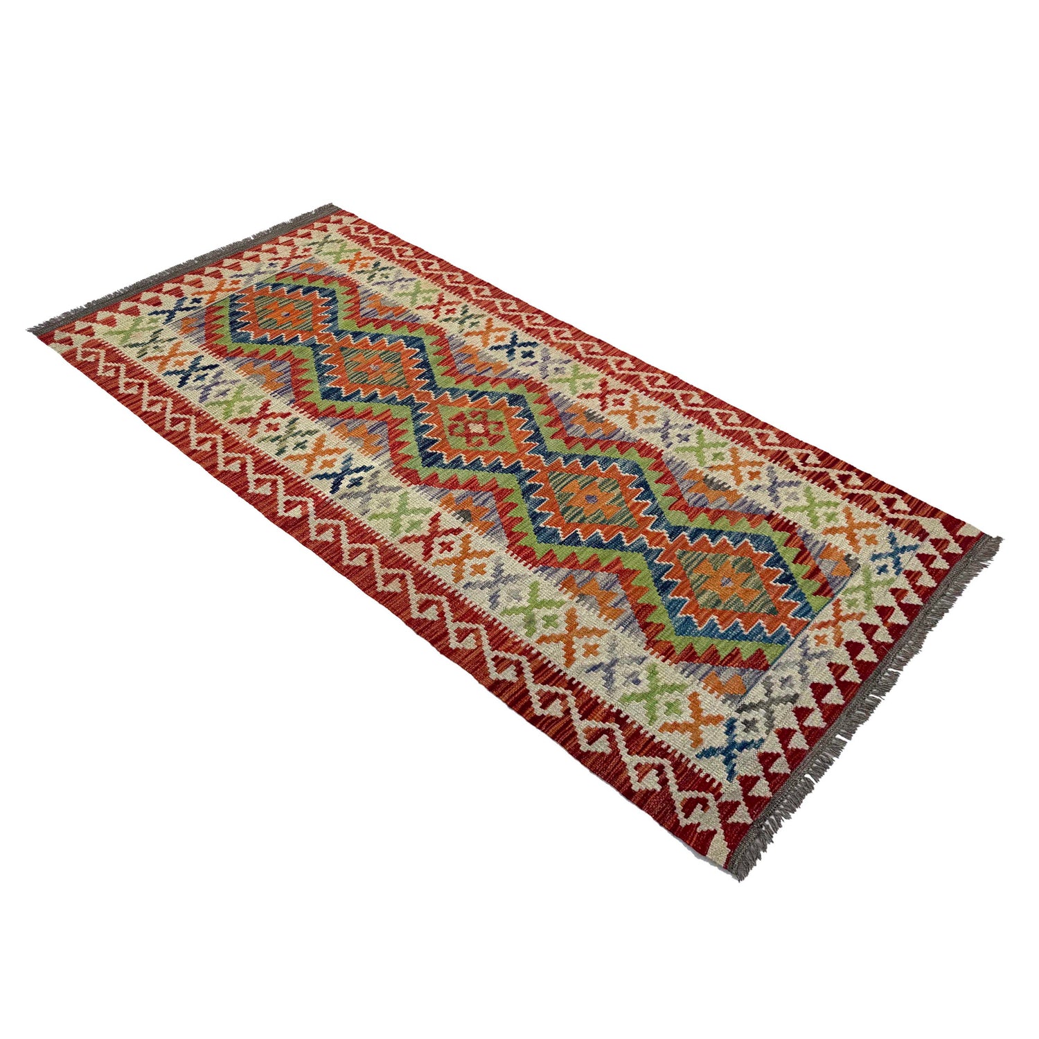 Hand Woven Wool Kelim Runner 3' 0" x 6' 10" ft / 92 x 209 cm - No. P37219