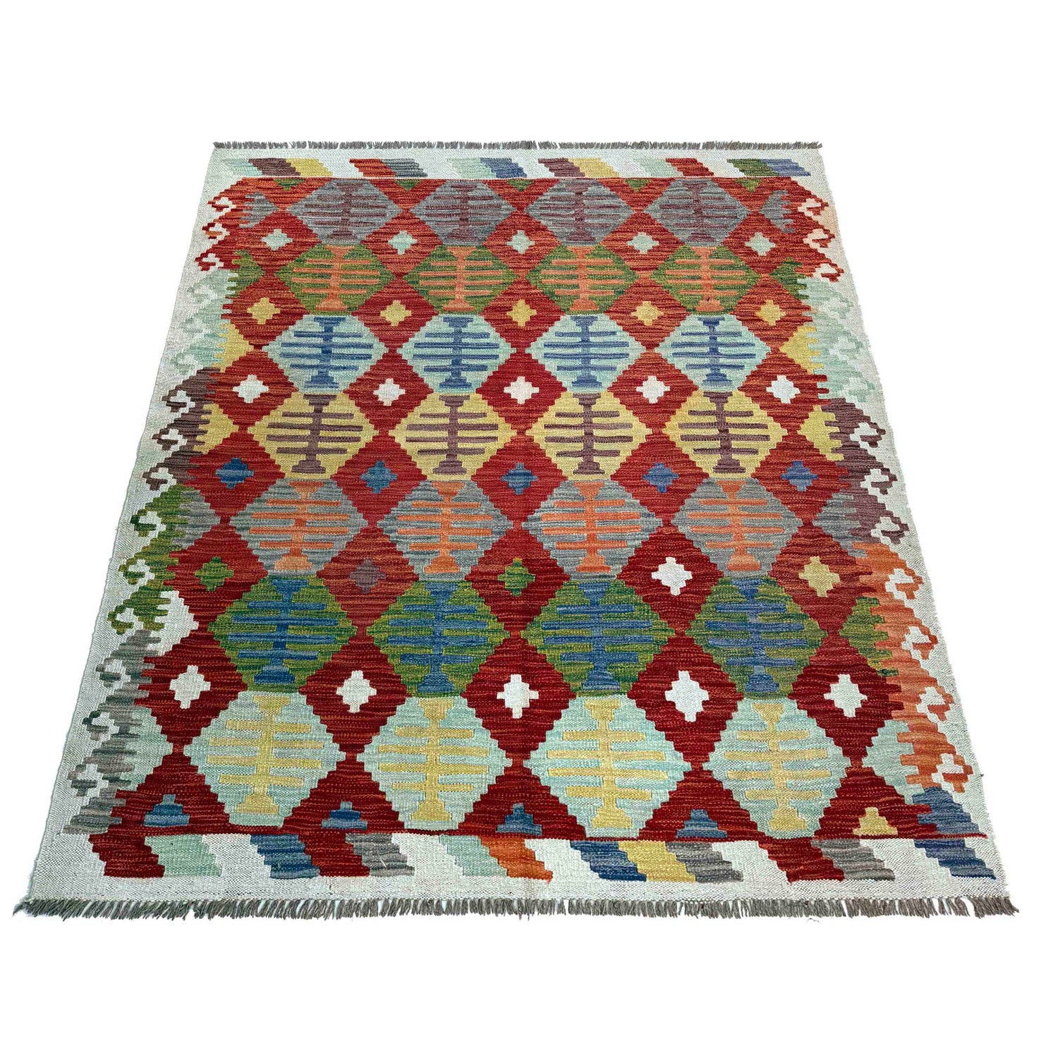 Handmade Afghan Vegetable Kilim5' 0" x 6' 3" ft / 152 x 191 cm - No. P37227