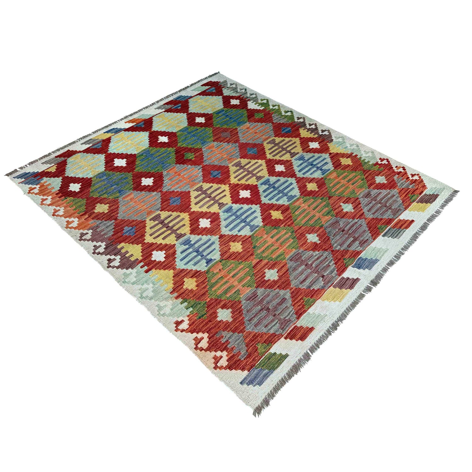 Handmade Afghan Vegetable Kilim5' 0" x 6' 3" ft / 152 x 191 cm - No. P37227