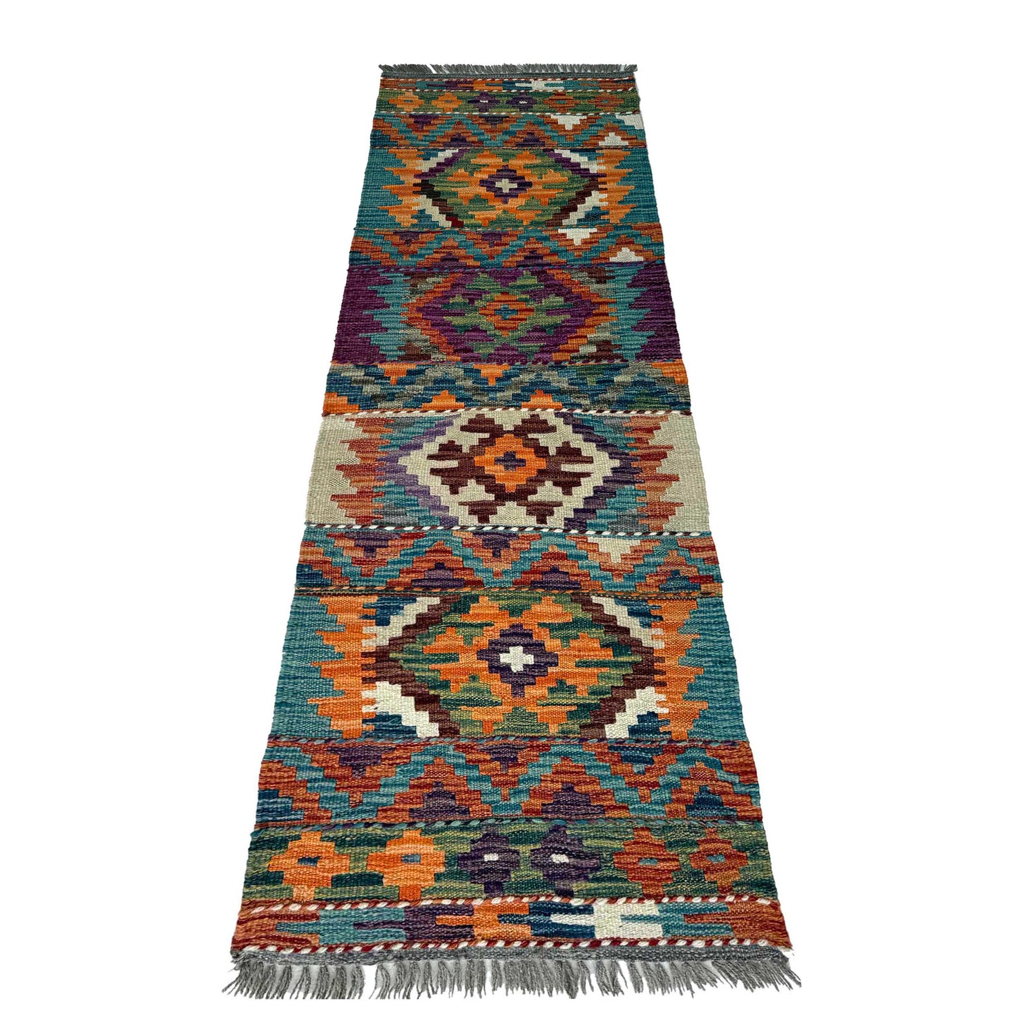 Multi Color ful Flat-Weave Wool Kilim Runner 1' 8" x 5' 4"  ft / 50 x 162 cm - No. P37234
