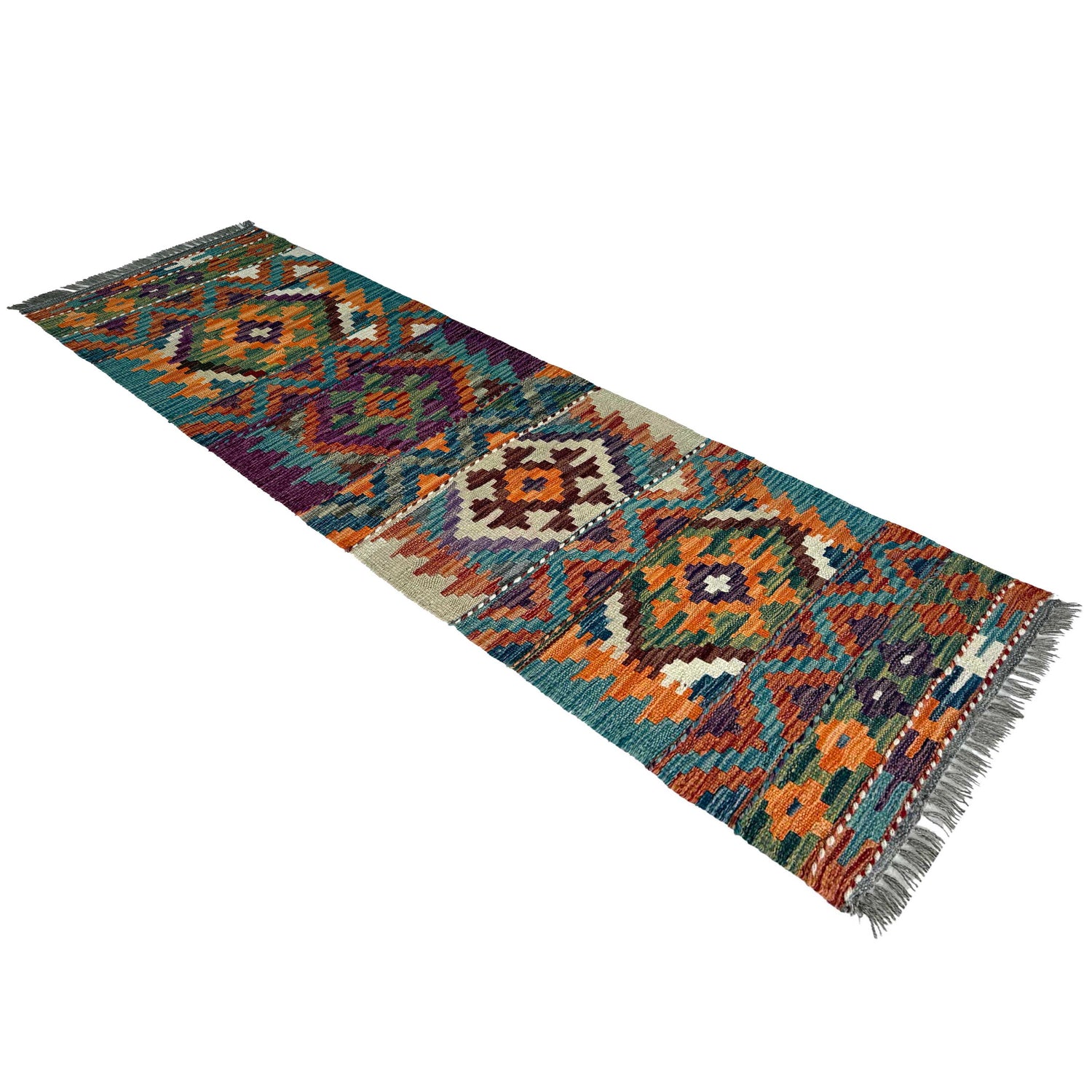 Multi Color ful Flat-Weave Wool Kilim Runner 1' 8" x 5' 4"  ft / 50 x 162 cm - No. P37234