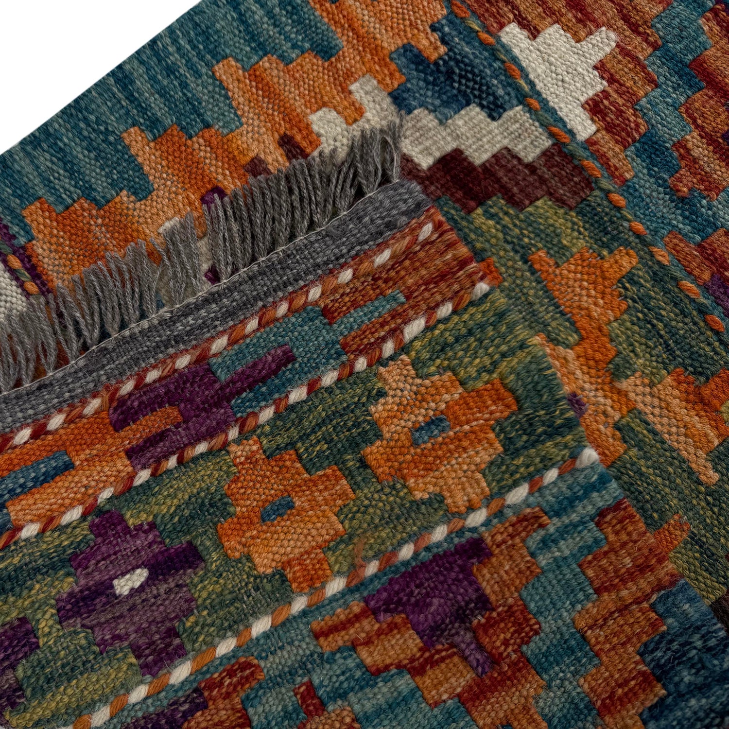 Multi Color ful Flat-Weave Wool Kilim Runner 1' 8" x 5' 4"  ft / 50 x 162 cm - No. P37234