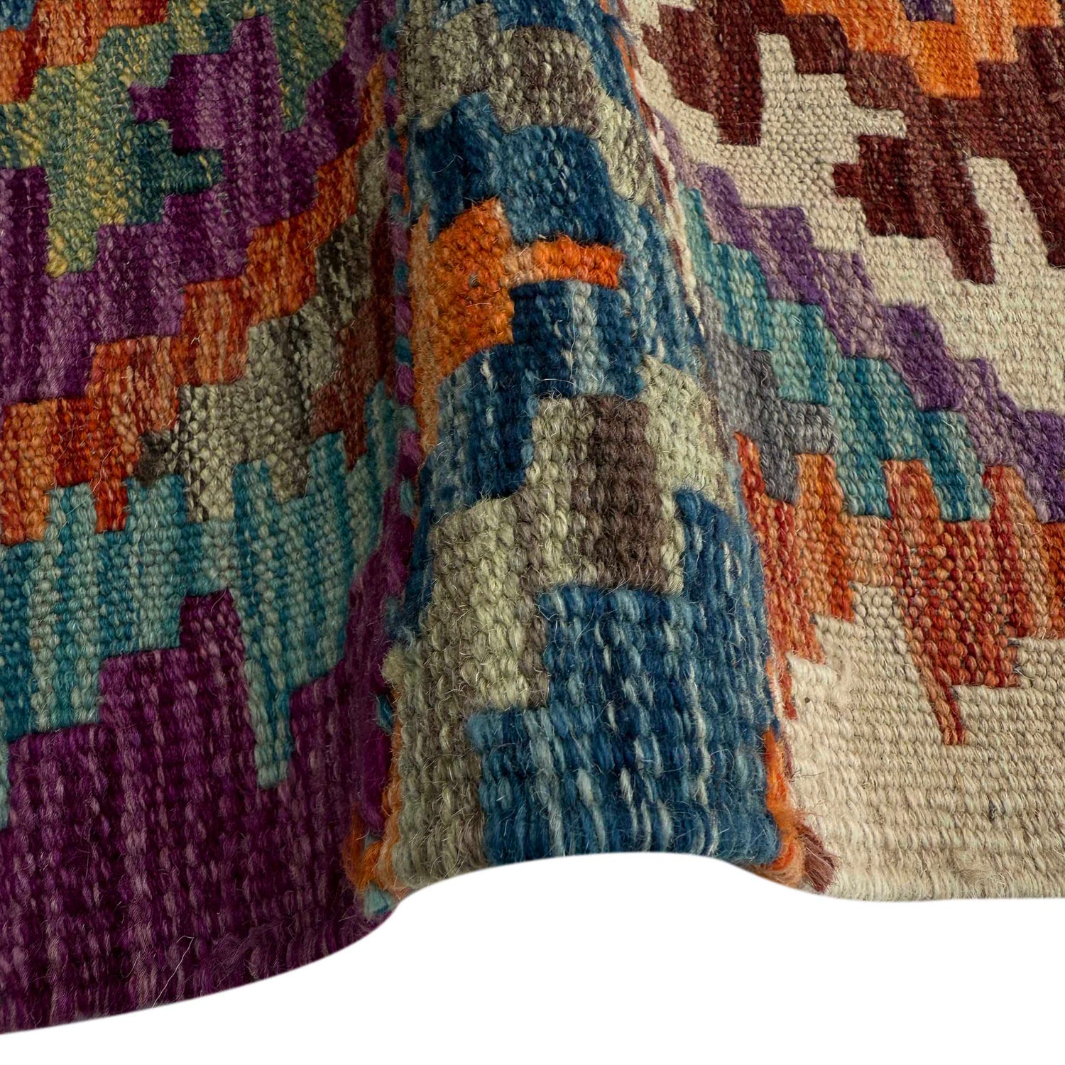 Multi Color ful Flat-Weave Wool Kilim Runner 1' 8" x 5' 4"  ft / 50 x 162 cm - No. P37234