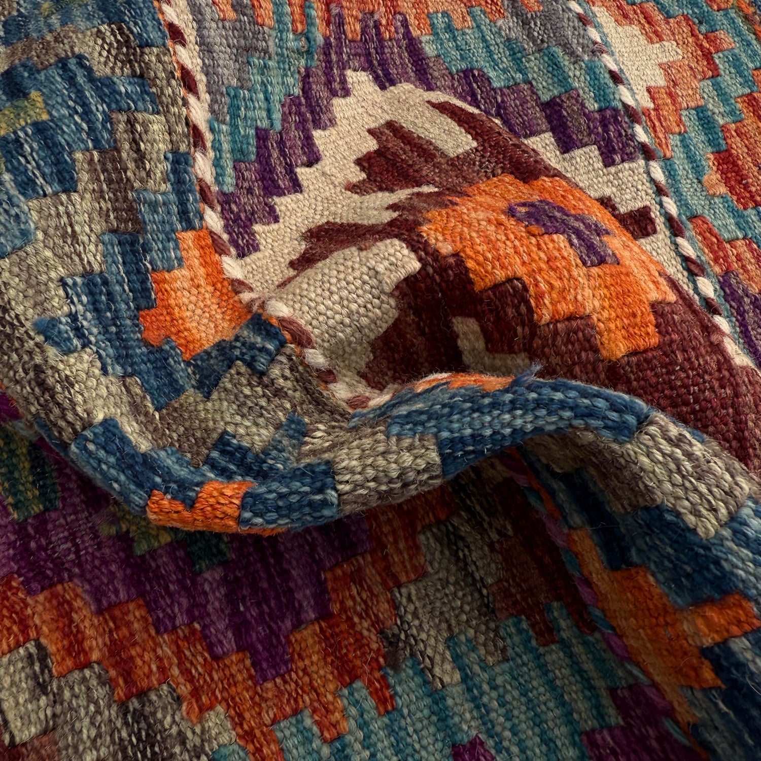 Multi Color ful Flat-Weave Wool Kilim Runner 1' 8" x 5' 4"  ft / 50 x 162 cm - No. P37234