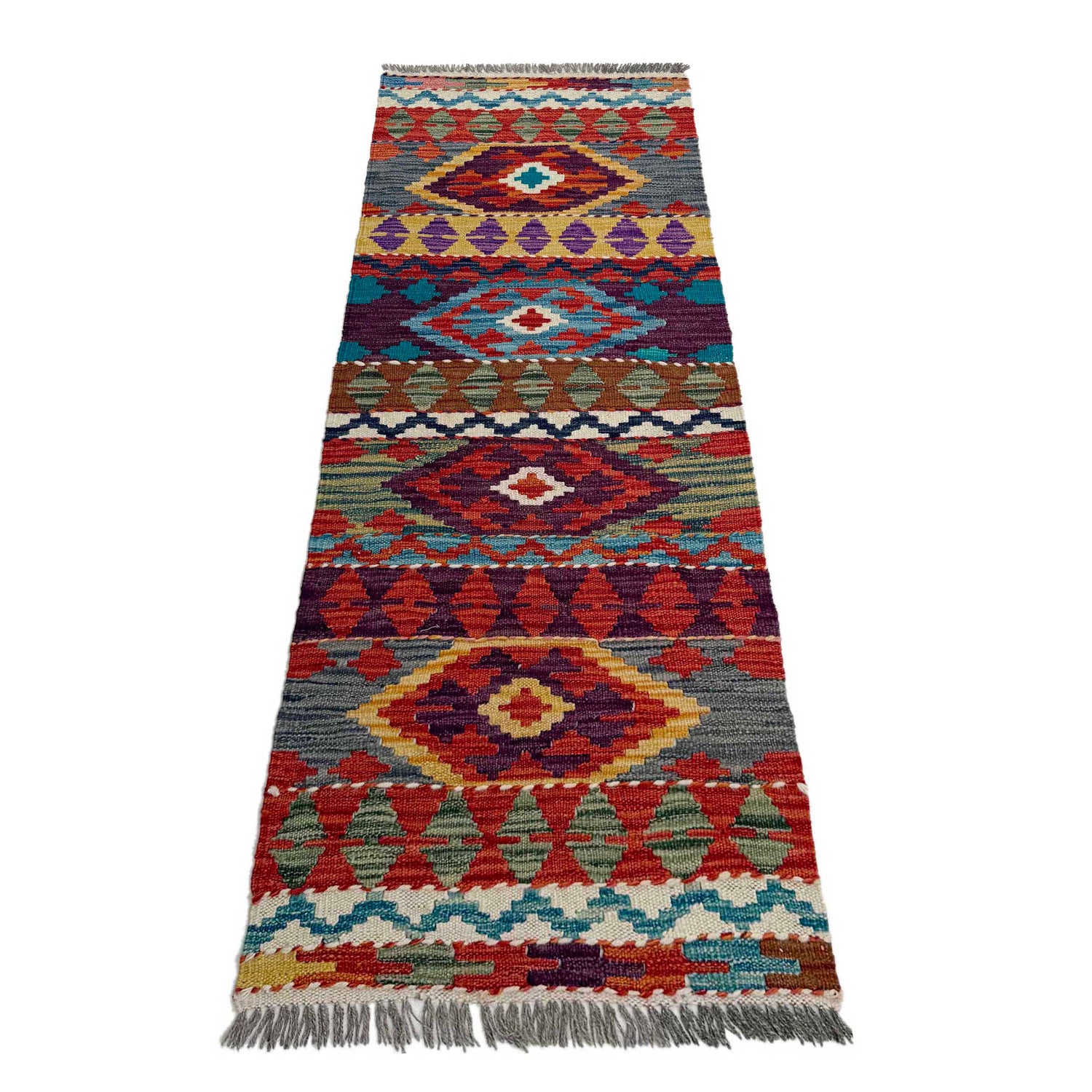 Hand Knotted Afghan Style Kilim Runner 1' 8" x 5' 1"  ft / 52 x 154 cm - No. P37241