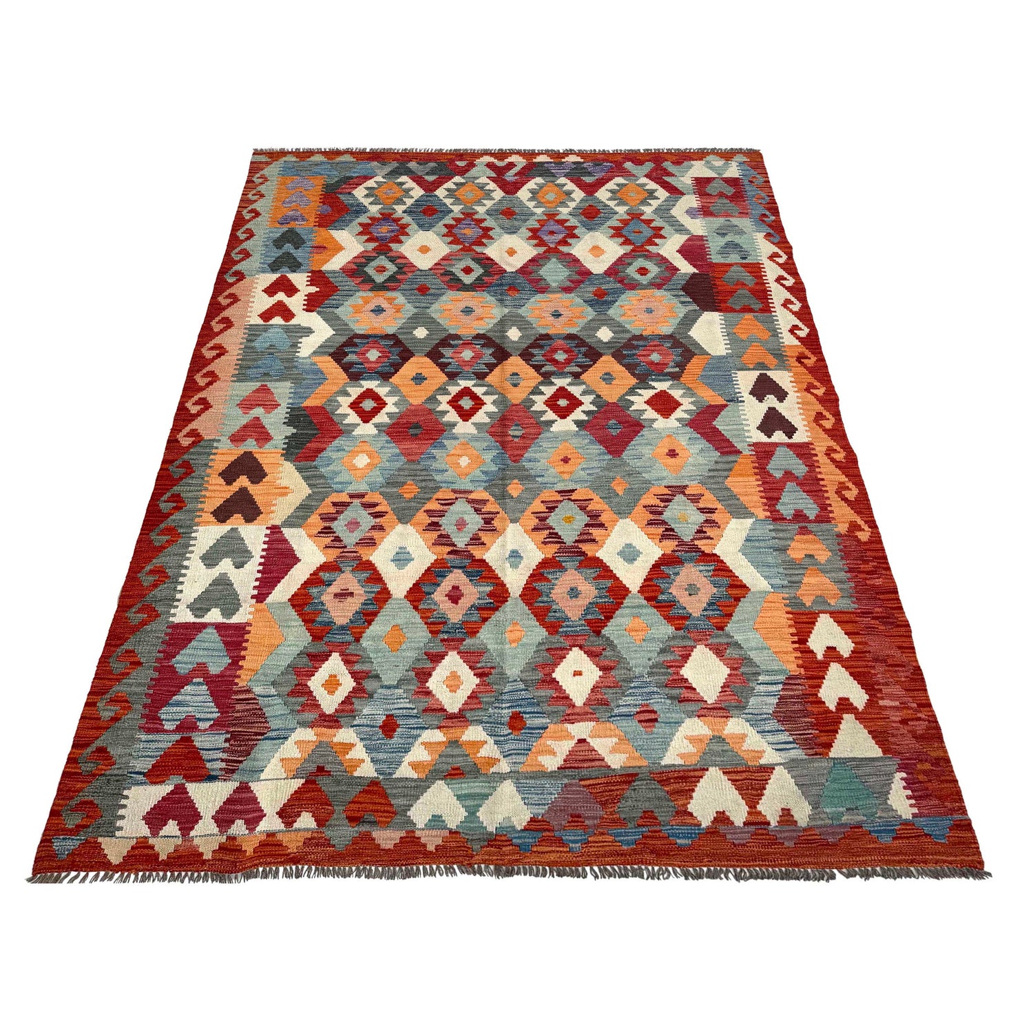 Hand Woven Wool Kelim 6' 4" x 9' 5" ft / 194 x 288 cm - No. P37243
