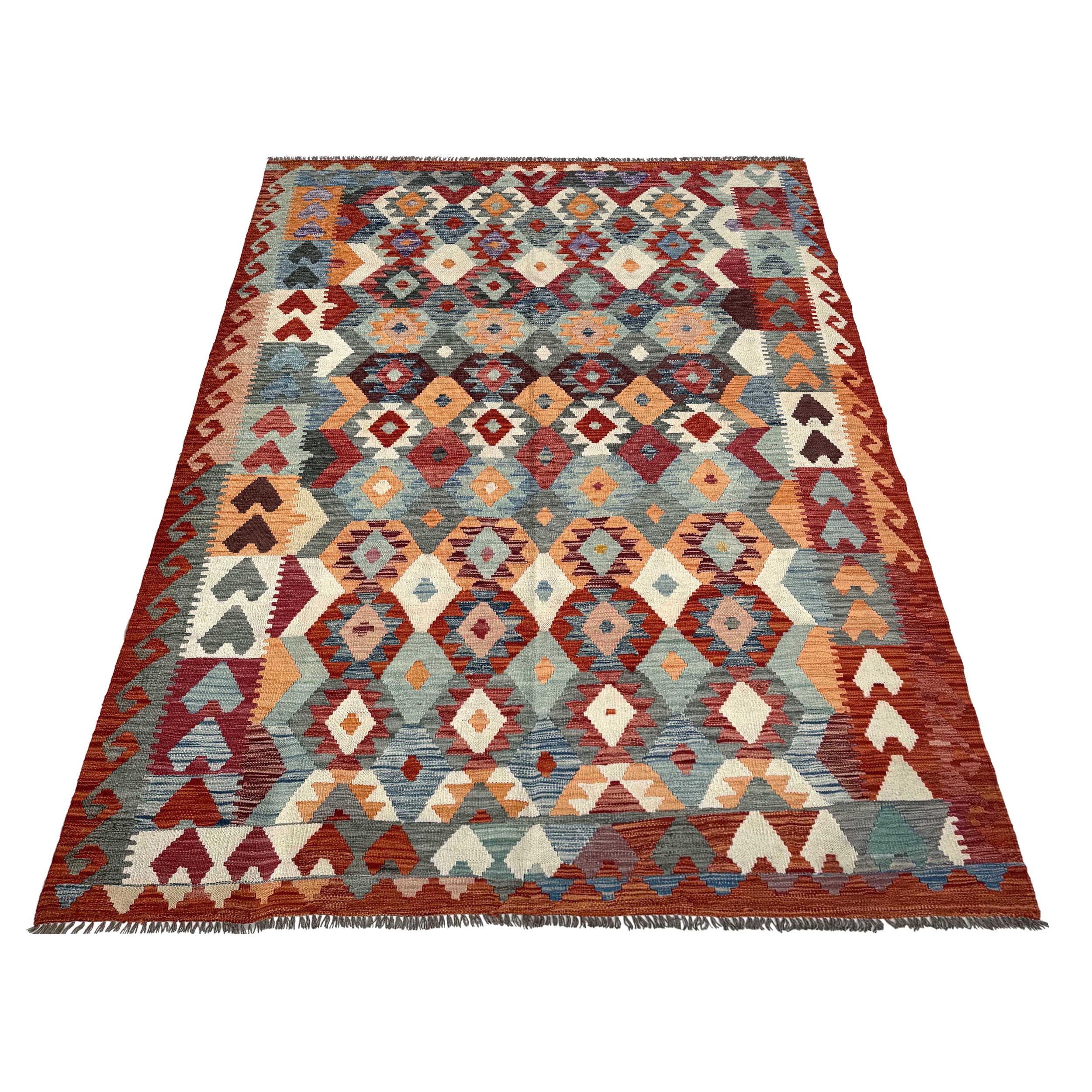 Turkish Hand-Knotted Kilim Rug – Colorful Wool Design. – ALLRUGO