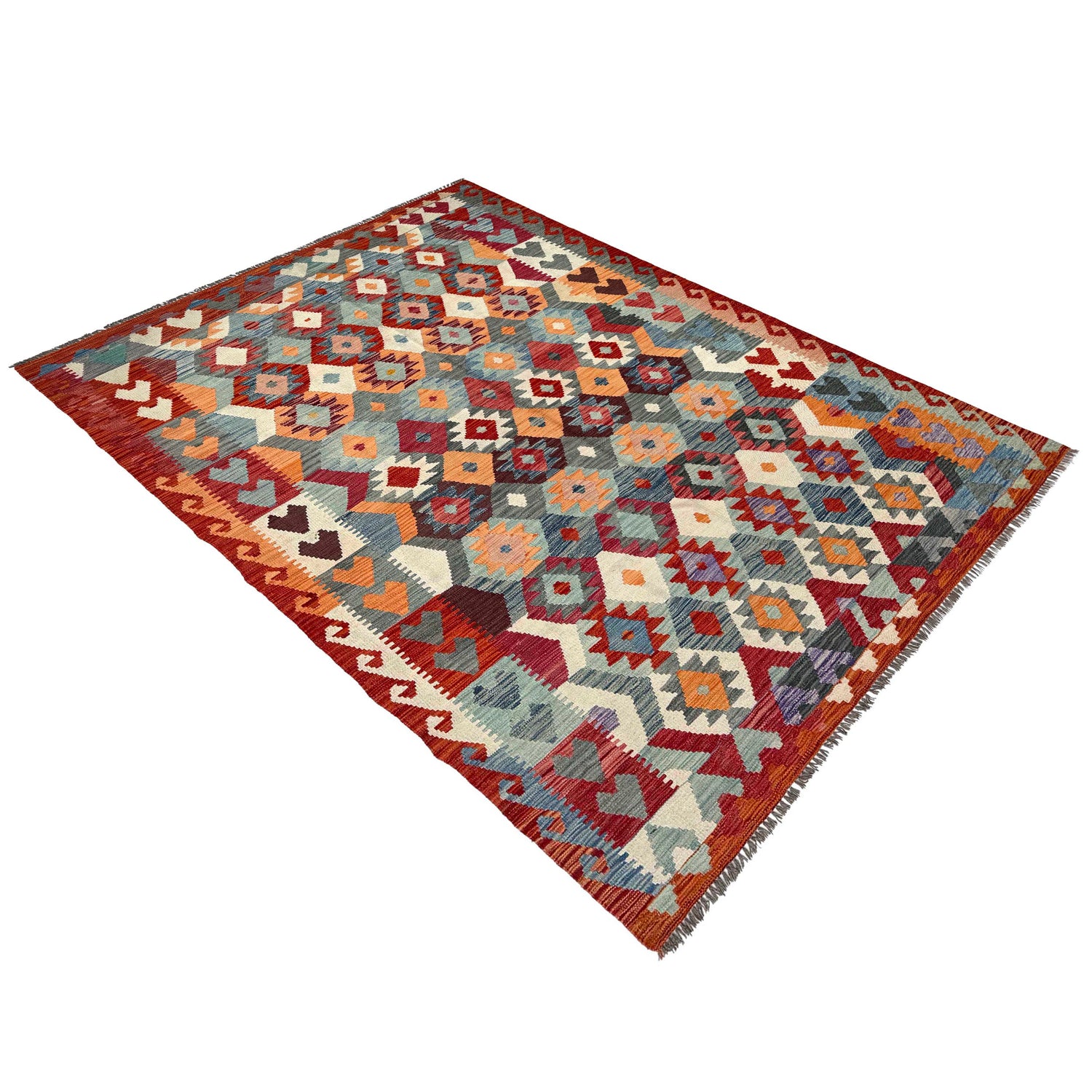 Hand Woven Wool Kelim 6' 4" x 9' 5" ft / 194 x 288 cm - No. P37243
