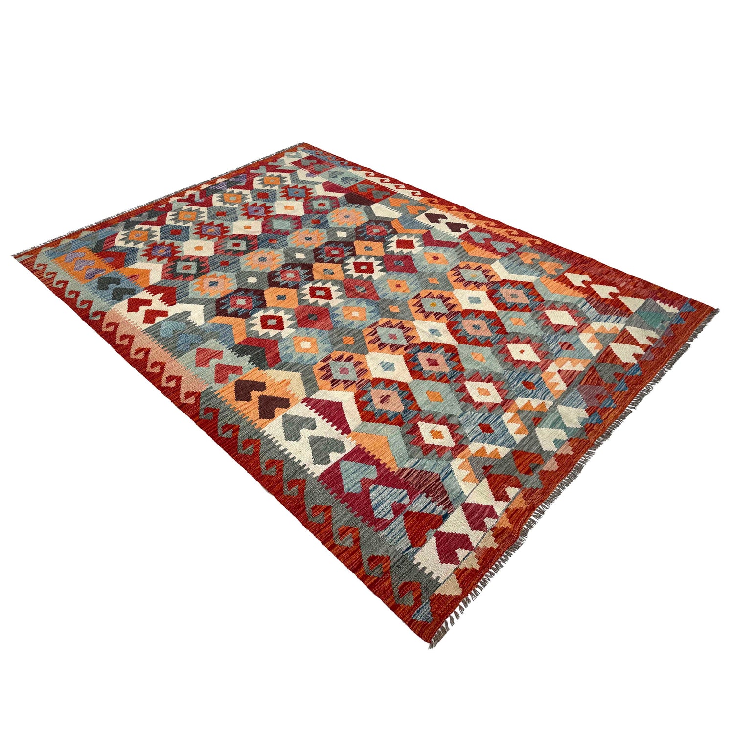 Hand Woven Wool Kelim 6' 4" x 9' 5" ft / 194 x 288 cm - No. P37243