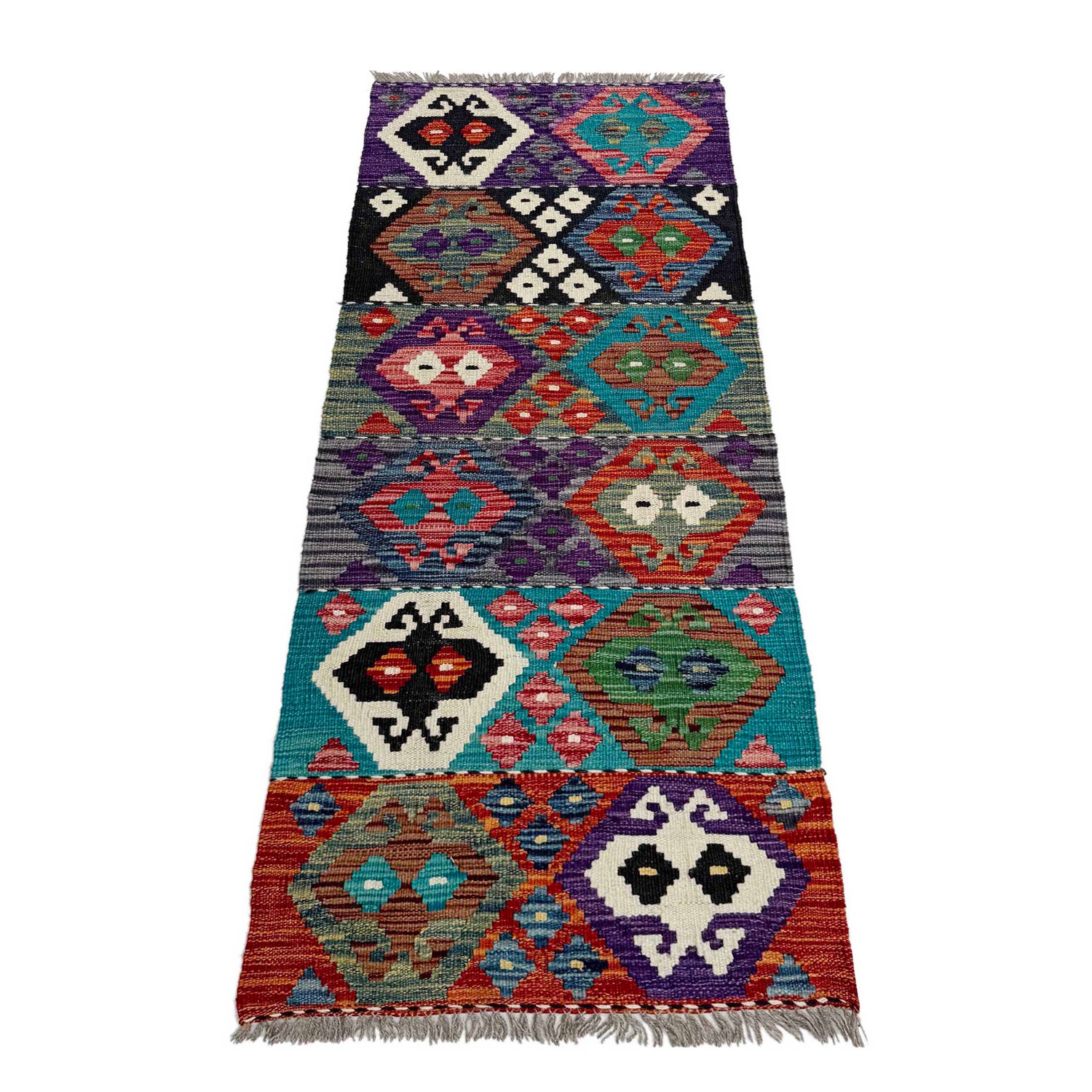 Handmade Turkish Design Wool Kilim Runner 1' 9" x 5' 7" ft / 54 x 171 cm - No. P37246