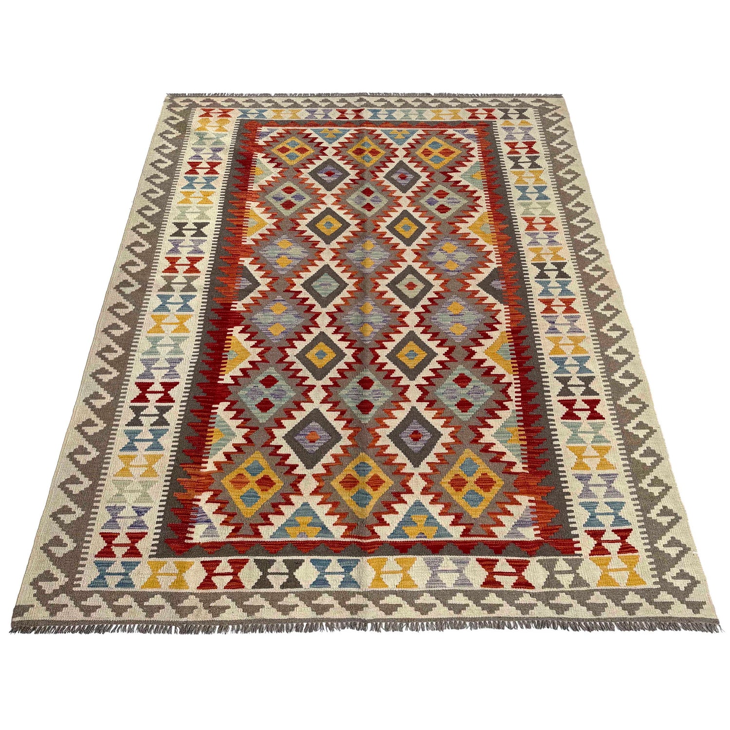 Handmade Turkish Design Wool Kilim 6' 8" x 10' 1" ft / 203 x 307 cm - No. P37247