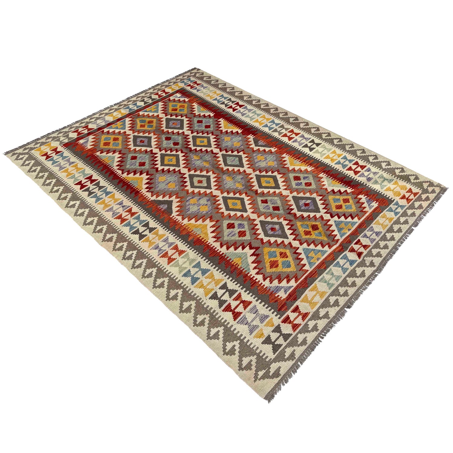 Handmade Turkish Design Wool Kilim 6' 8" x 10' 1" ft / 203 x 307 cm - No. P37247